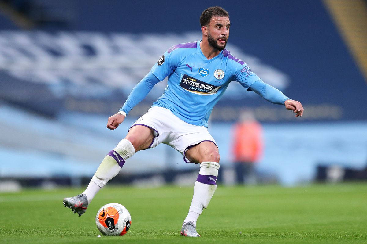 Kyle Walker, light blue jersey, colorful ball, SD Desktop Wallpaper