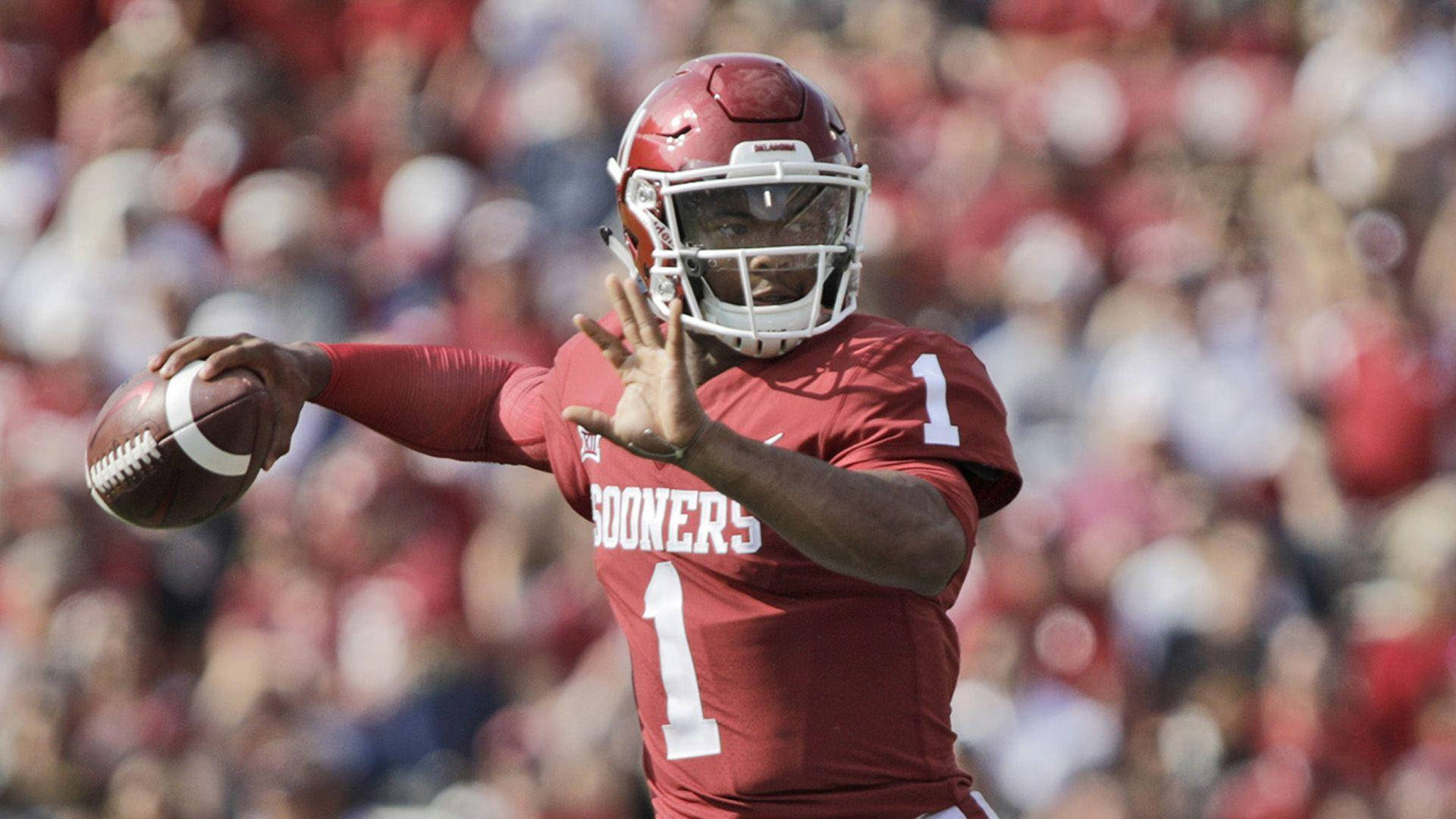 Kyler Murray, hand up throw, red uniform, Full HD Desktop Wallpaper