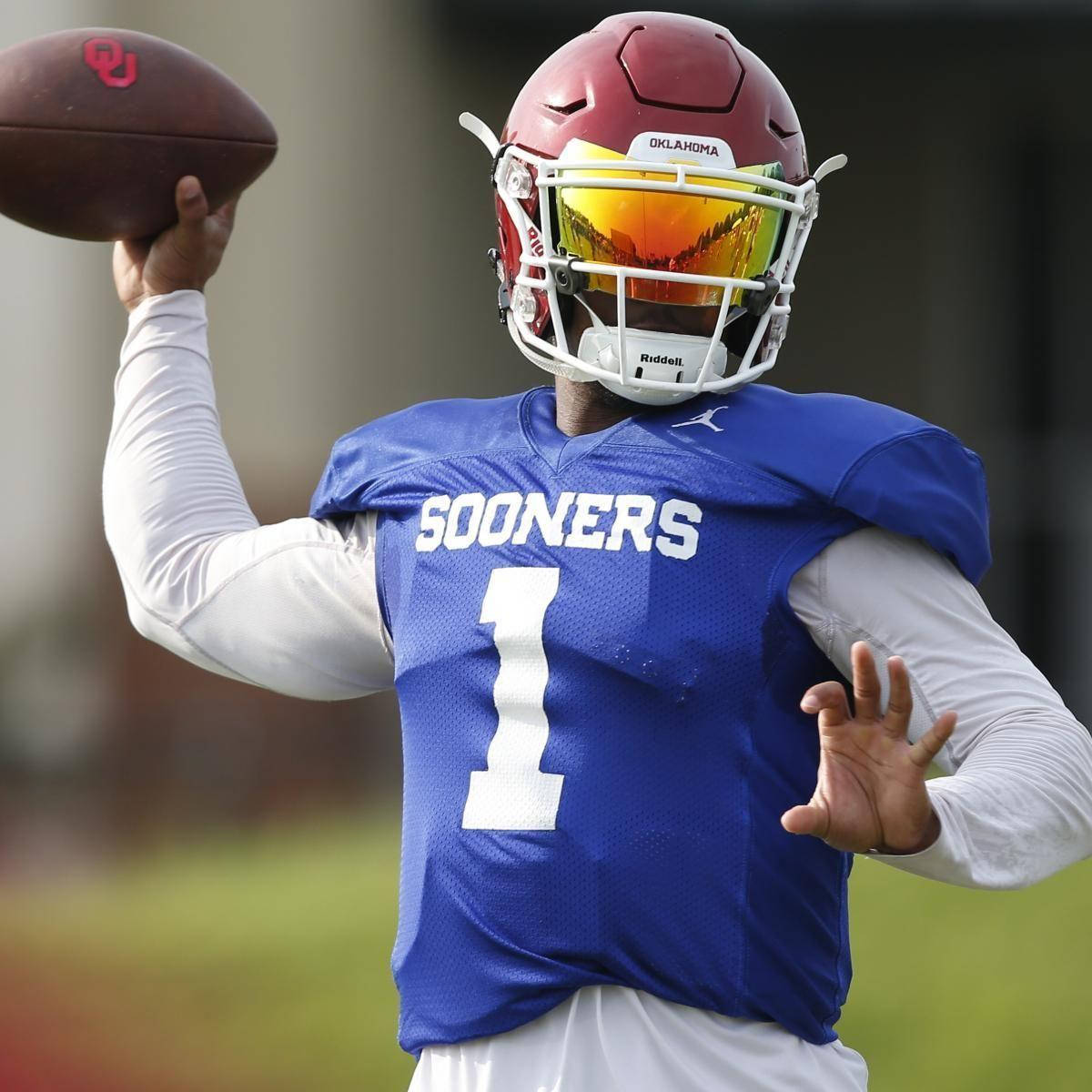 Kyler Murray, blue Sooners jersey, number one, SD Desktop Wallpaper