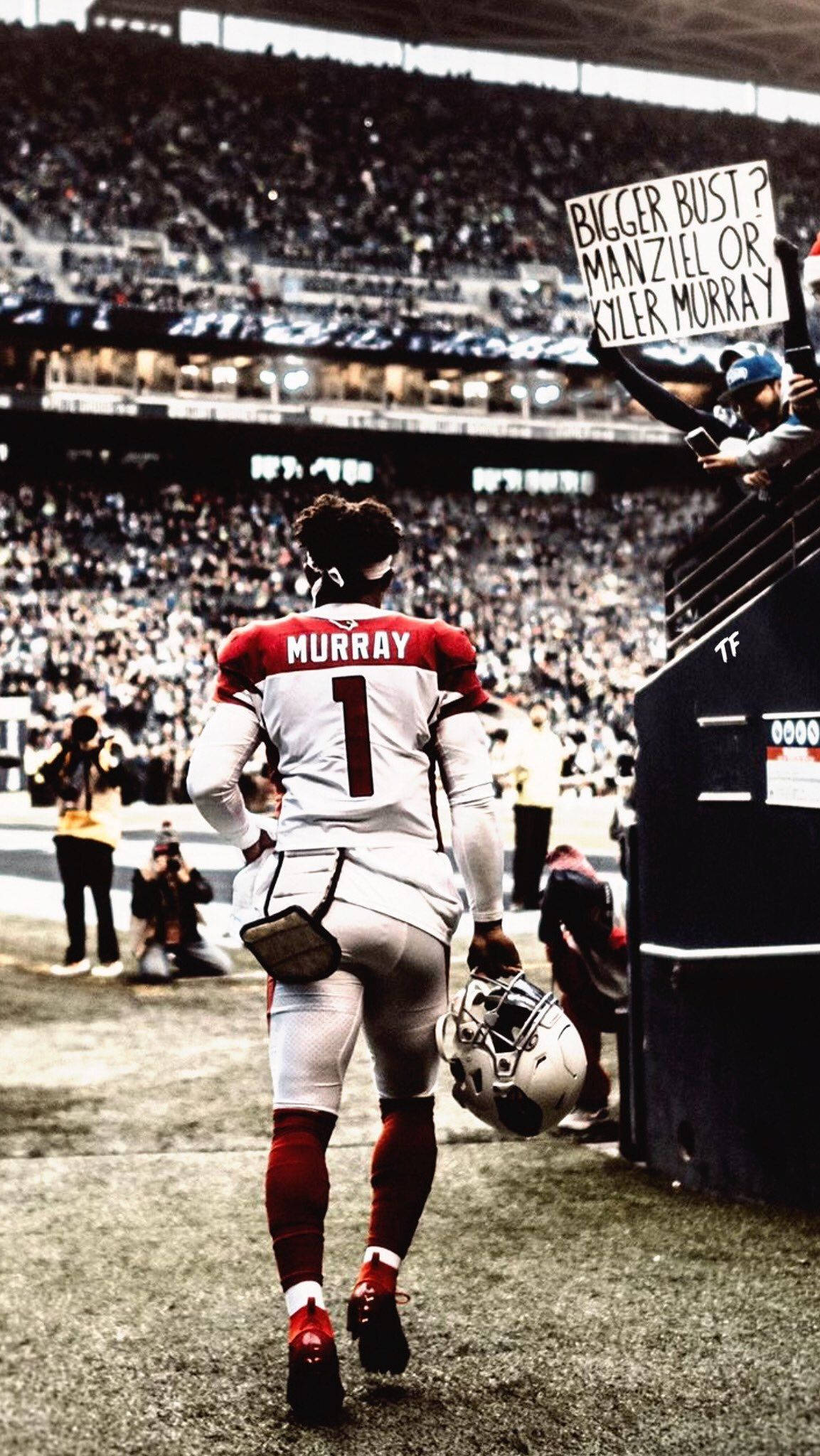 Kyler Murray, red and white jersey, stadium, Full HD Phone Wallpaper