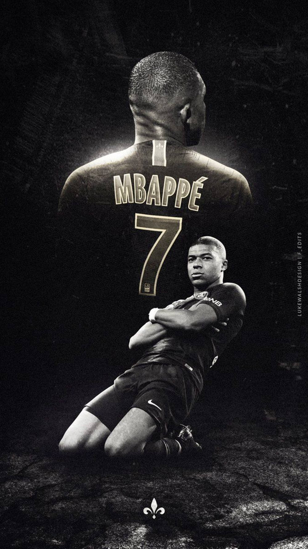 Kylian Mbappe, black and white portrait, arms crossed, HD Phone Wallpaper