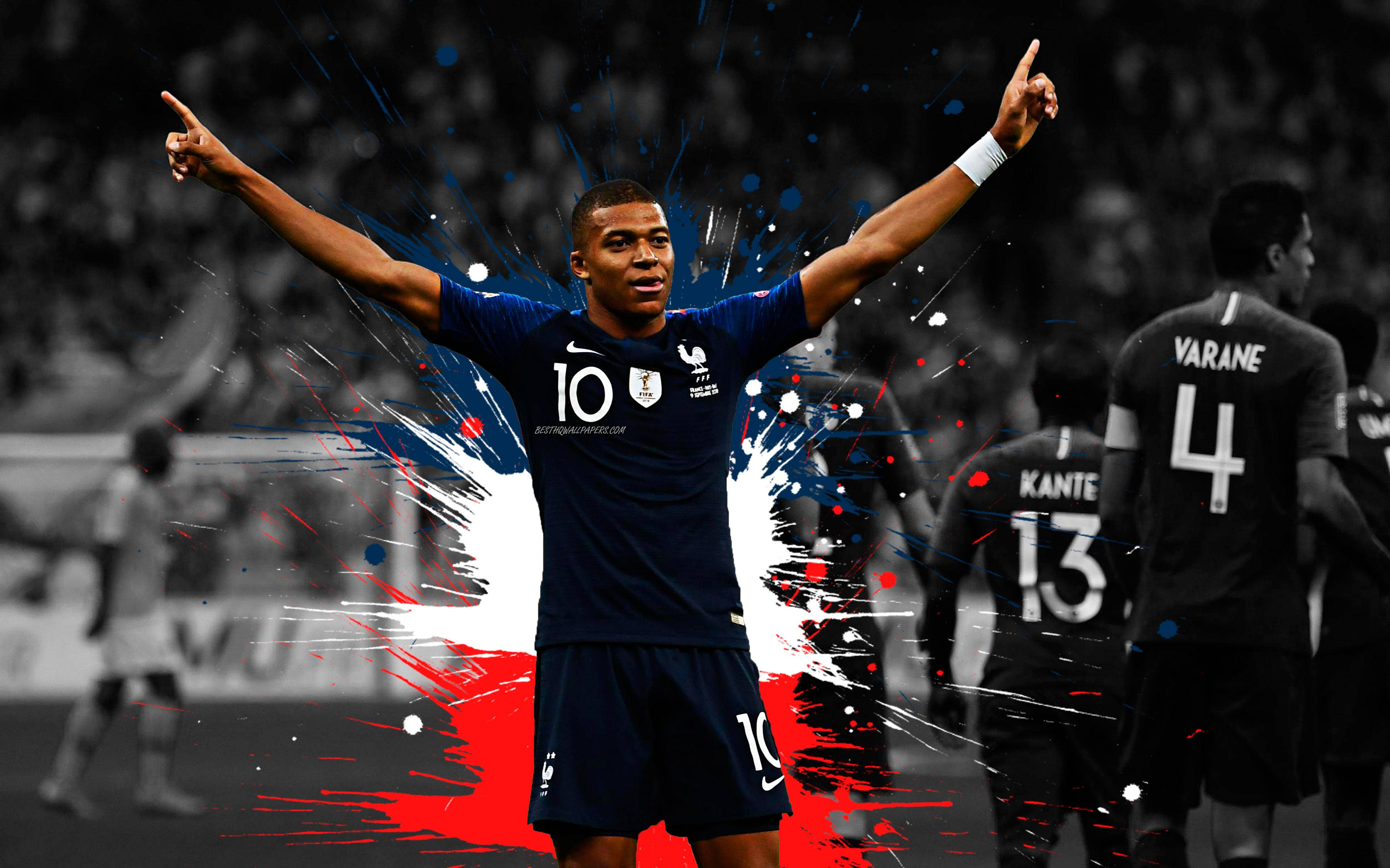 Kylian Mbappe, Ligue 1 Club Player, blue jersey, 4K Desktop Wallpaper