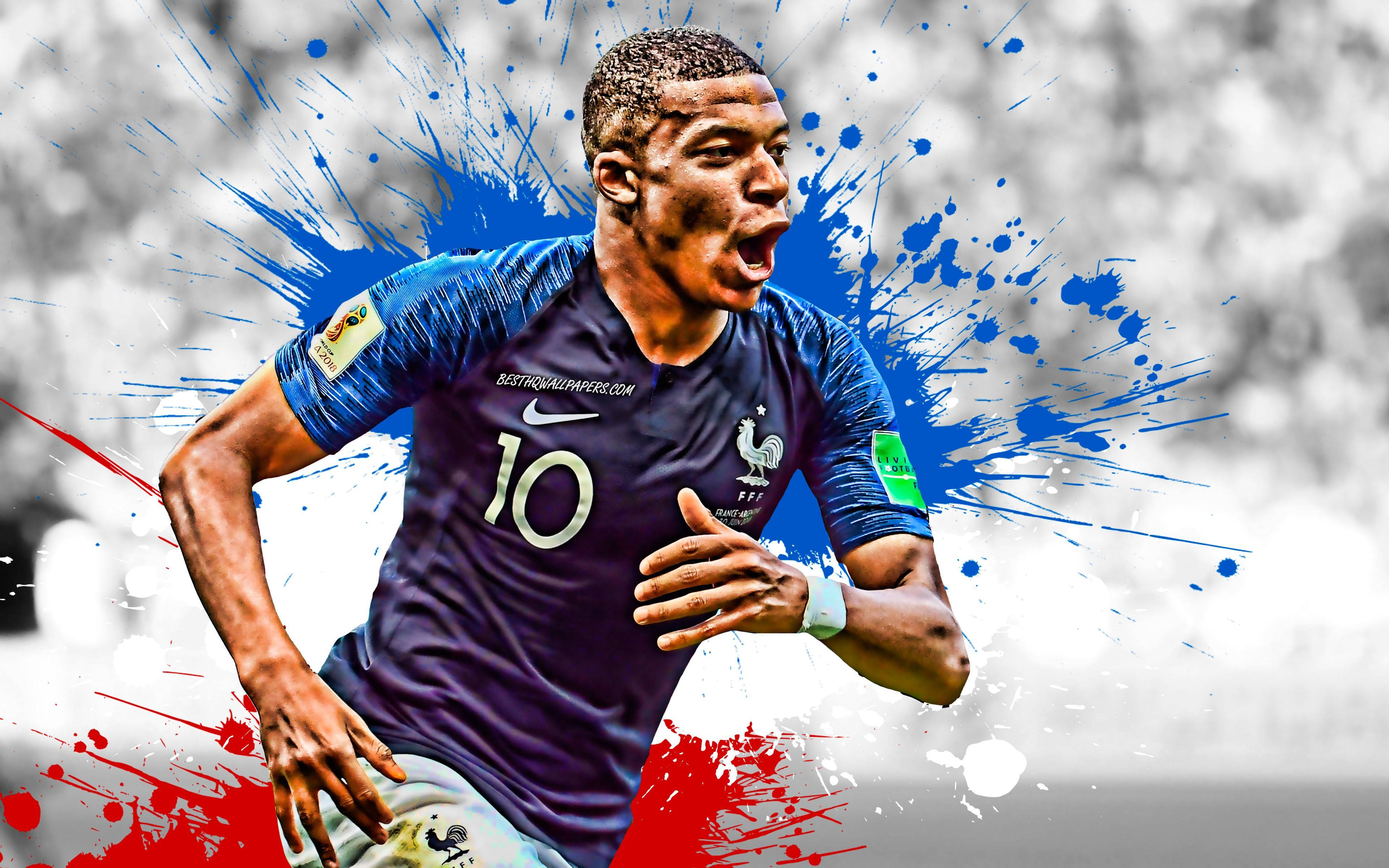 Kylian Mbappe, blue jersey, number 10, 4K Desktop Wallpaper