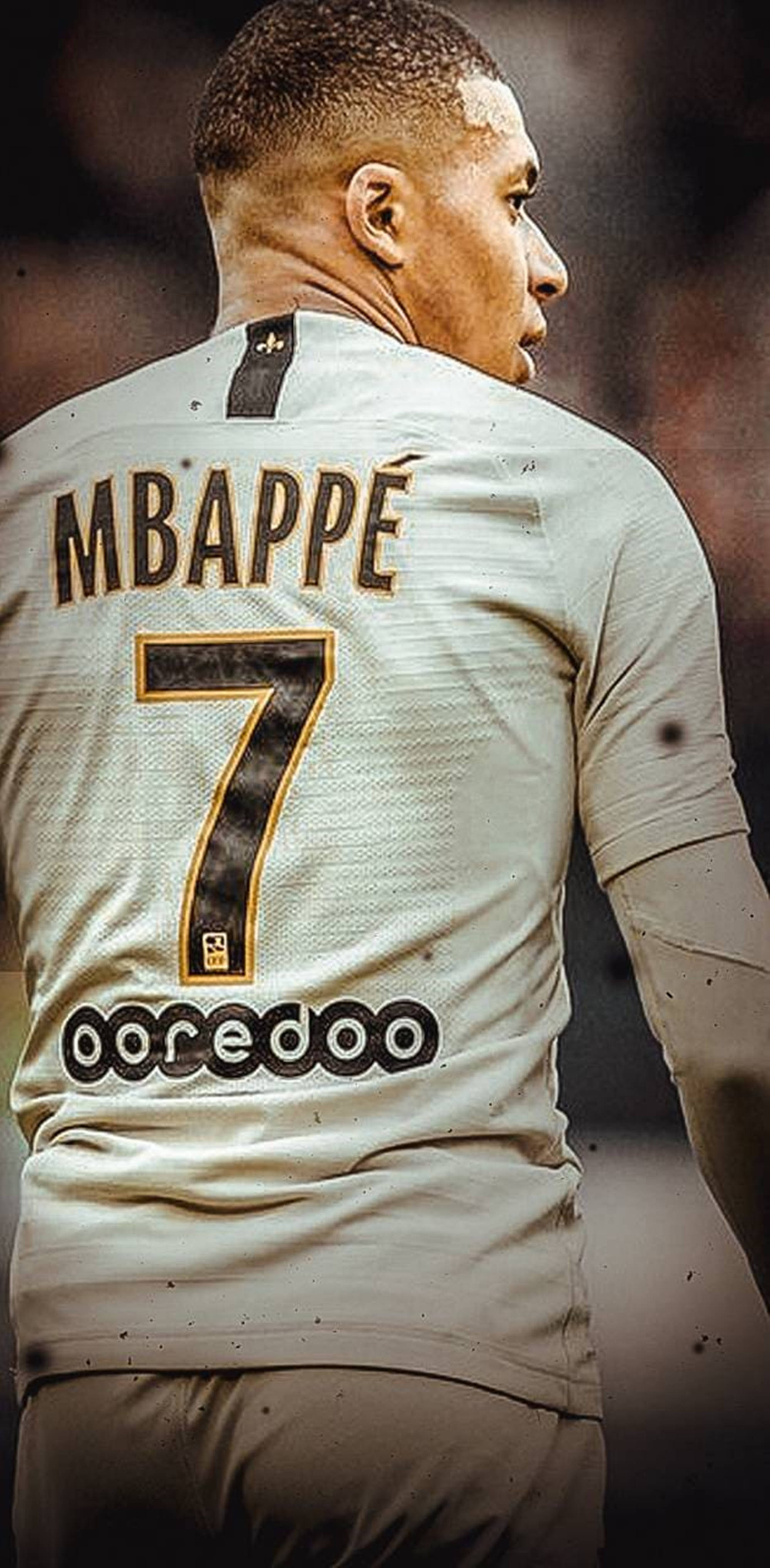 Kylian Mbappe, white jersey, number 7, 4K Phone Wallpaper