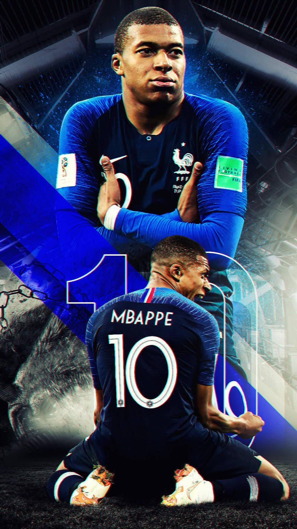 Kylian Mbappe, number 10, blue France jersey, HD Phone Wallpaper