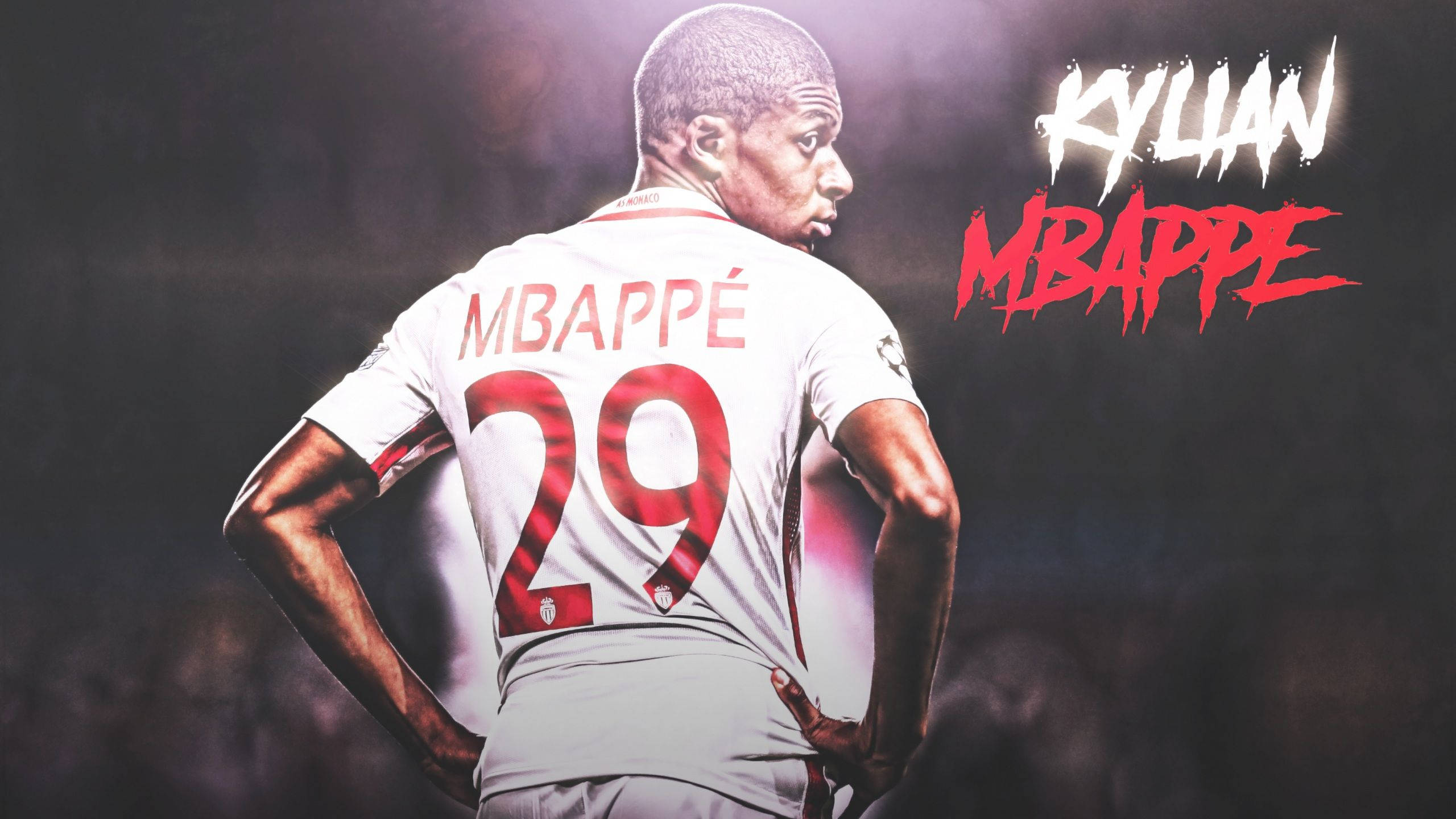 Kylian Mbappe, red and white jersey, number 29, 2K Desktop Wallpaper