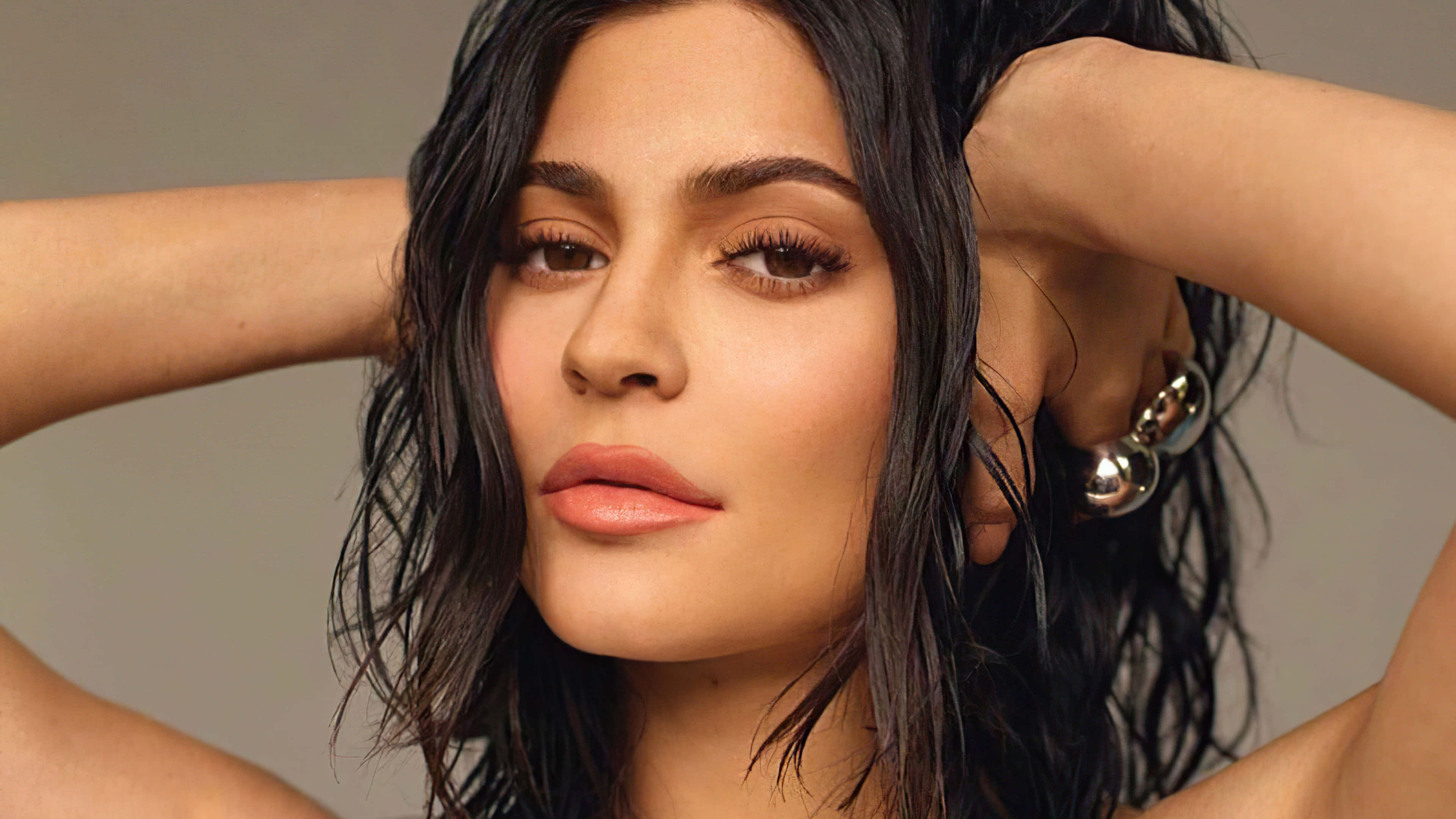 Kylie Jenner, 4K, wet dark hair, 4K Desktop Wallpaper