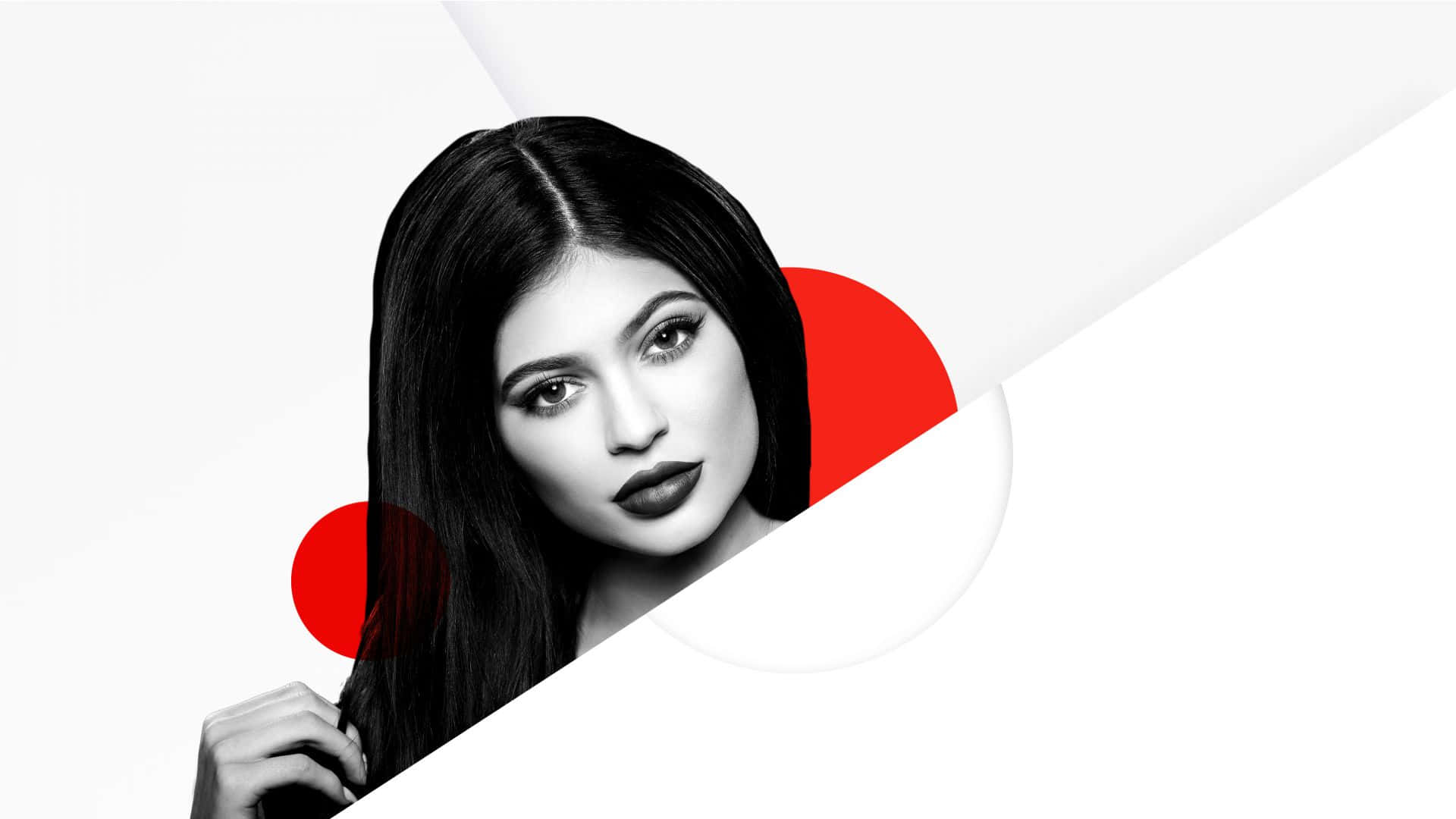 Kylie Jenner, black and white portrait, long dark hair, Full HD Desktop Wallpaper