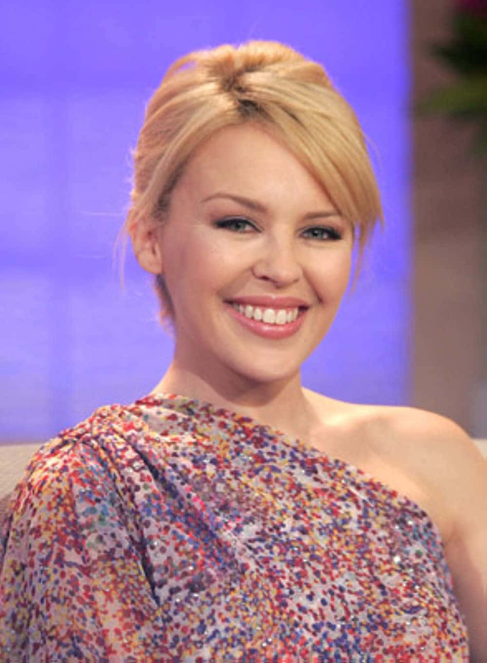 Kylie Minogue, smiling portrait, colorful speckled dress, HD Phone Wallpaper