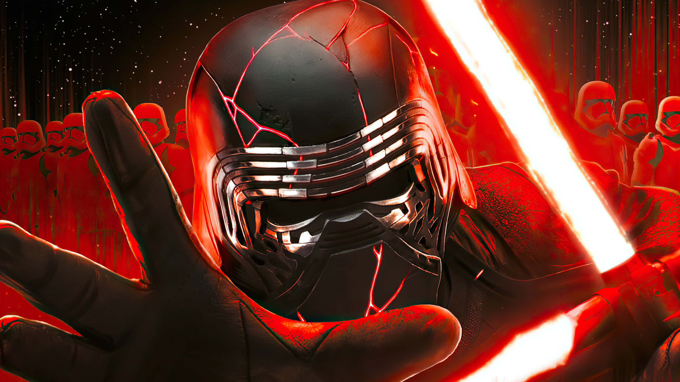 Kylo Ren, cracked mask, red lightsaber, 2K Desktop Wallpaper