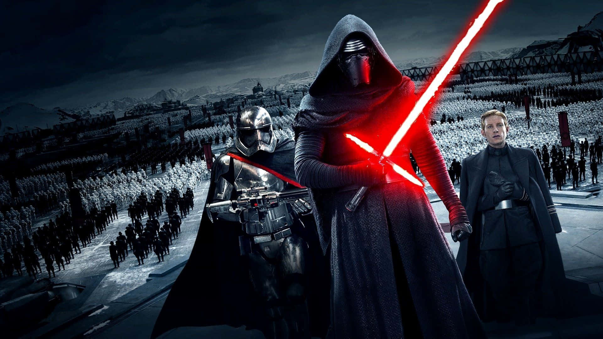 Kylo Ren, red lightsaber, stormtroopers, Full HD Desktop Wallpaper
