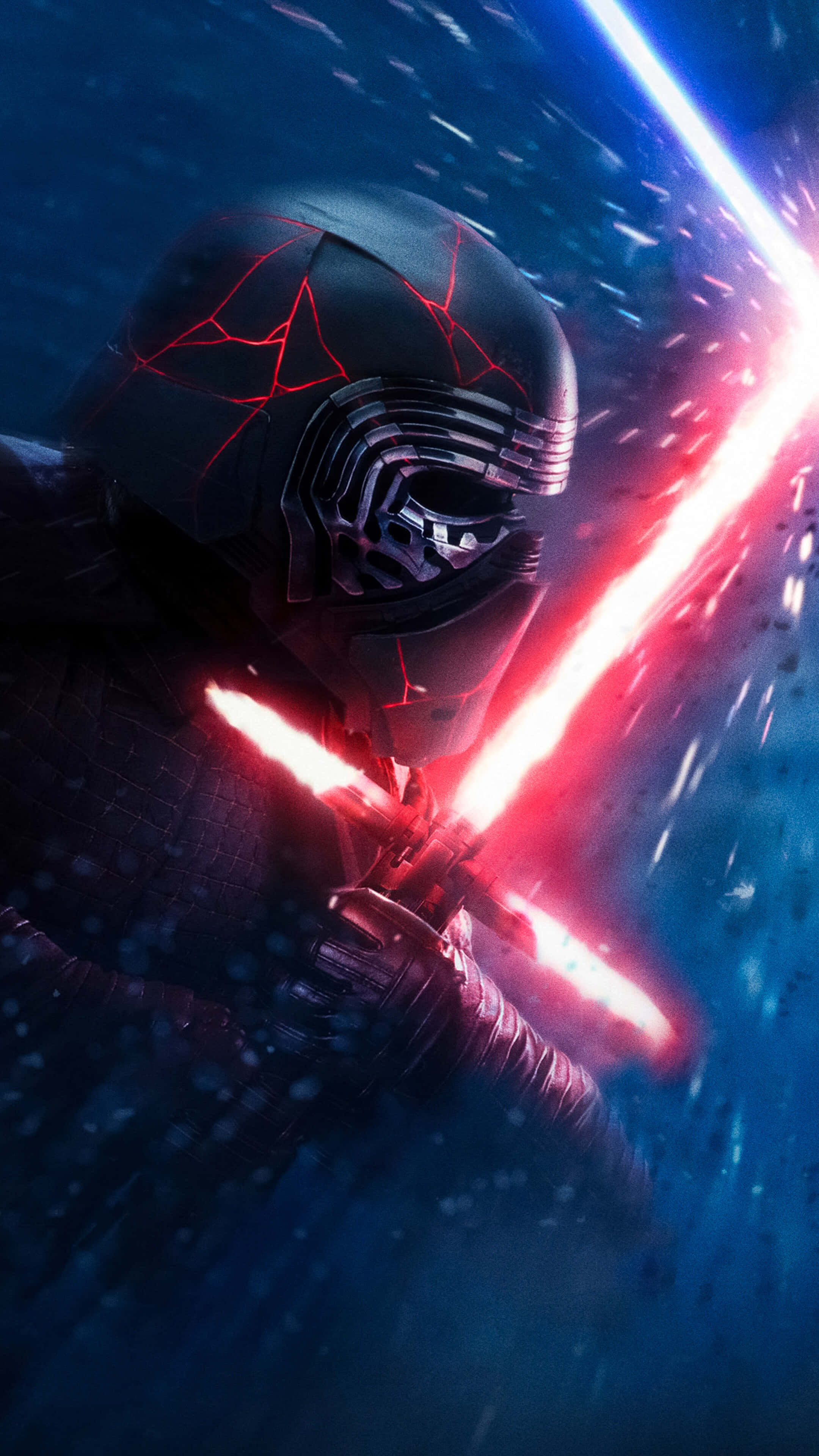 Kylo Ren, red lightsaber, blue blade, 4K Phone Wallpaper