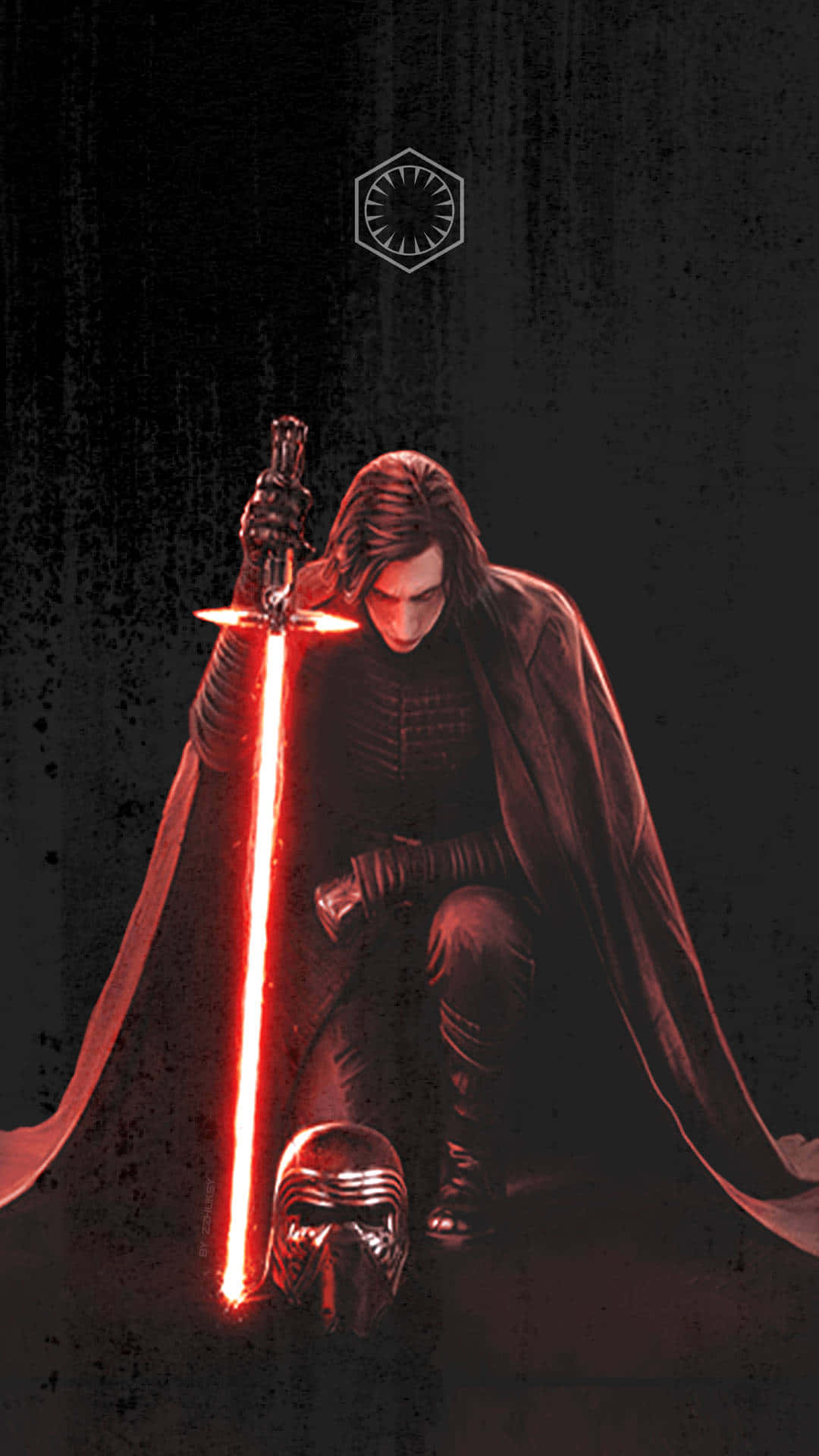 Kylo Ren, glowing red lightsaber, fallen helmet, Full HD Phone Wallpaper