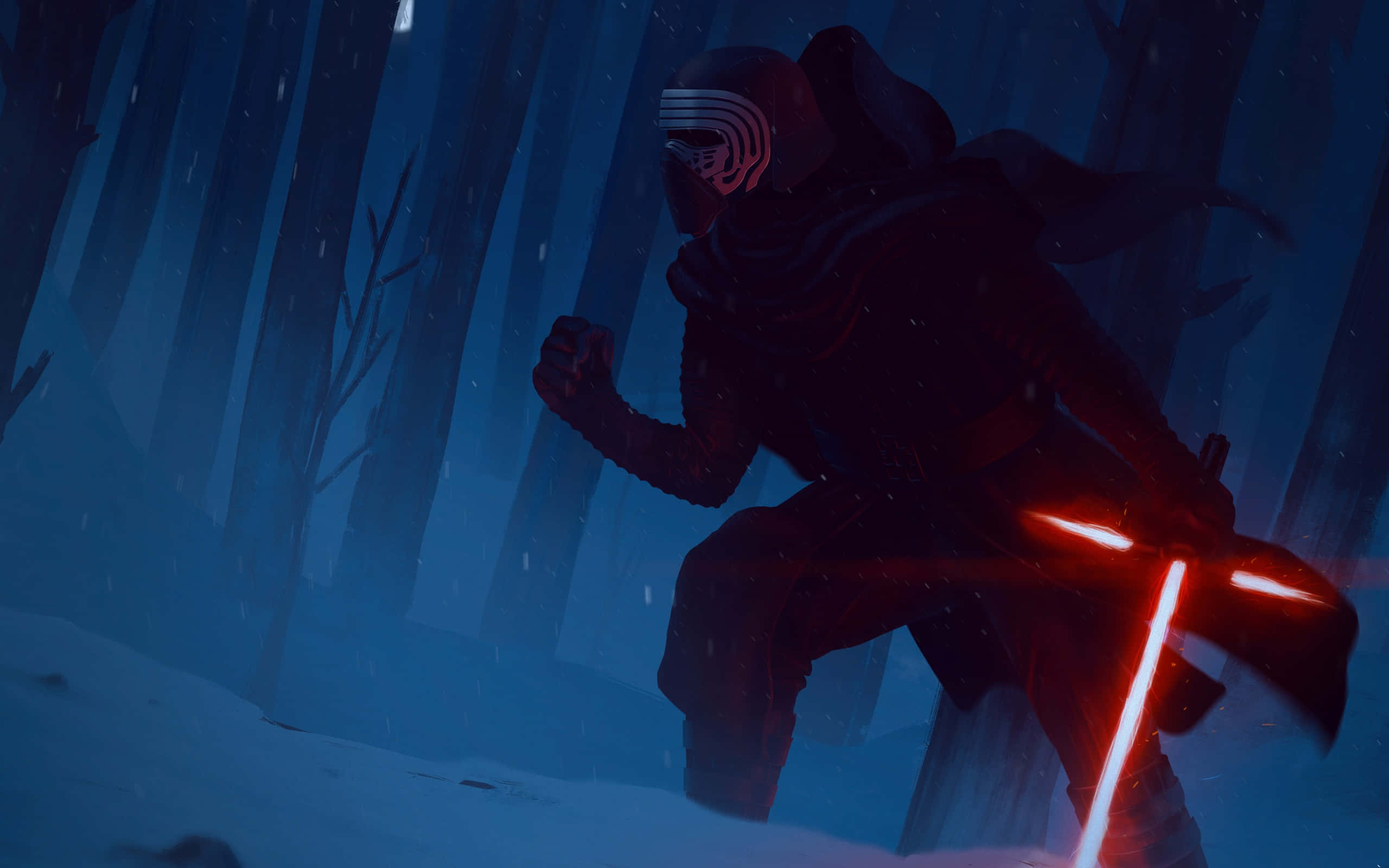 Kylo Ren, red lightsaber, snowy forest, 2K Desktop Wallpaper