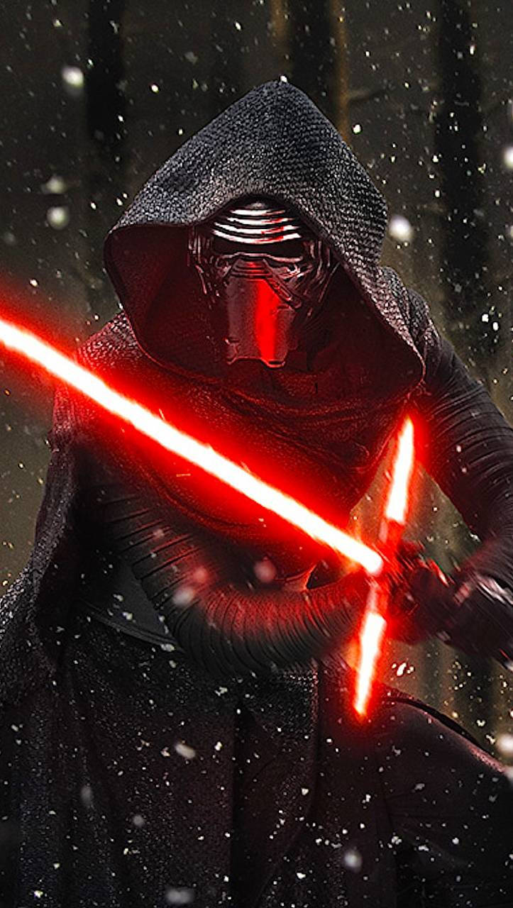 Kylo Ren, red-bladed lightsaber, hooded figure, HD Phone Wallpaper
