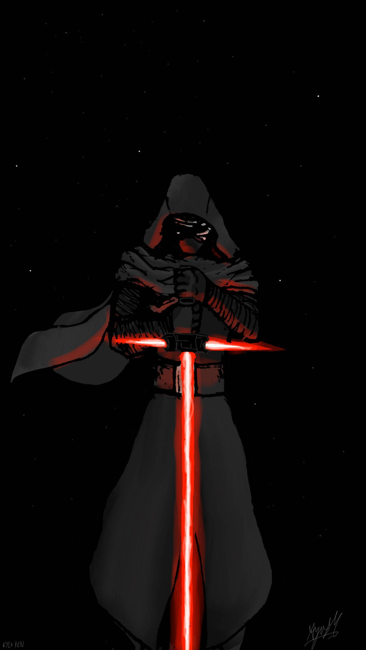 Kylo Ren, red lightsaber, hooded form, Full HD Phone Wallpaper