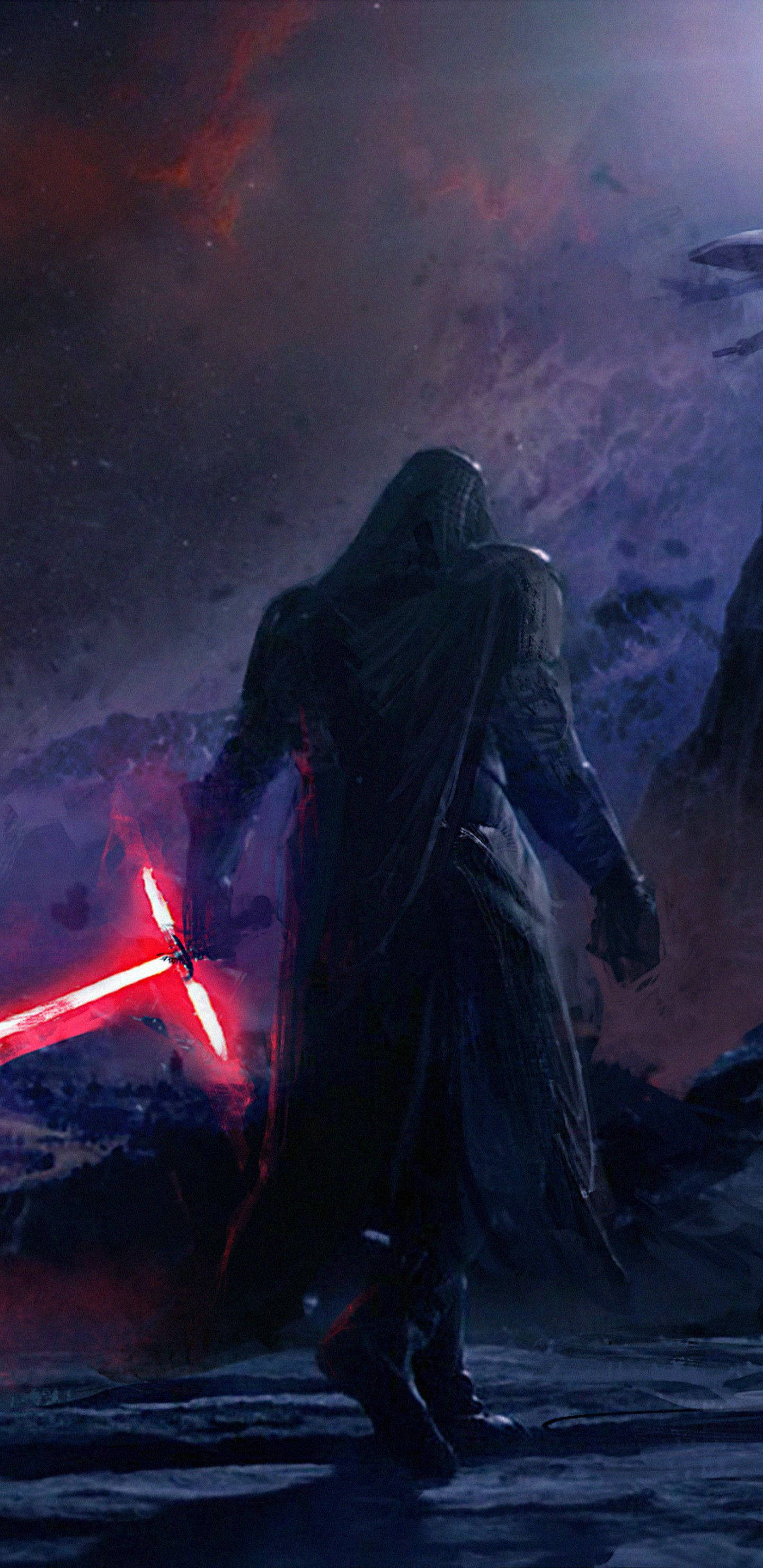 Kylo Ren, red lightsaber, rocky planet, 2K Phone Wallpaper