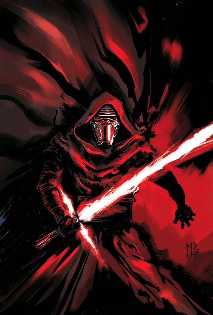 Kylo Ren, red hooded robe, glowing red lightsaber, SD Phone Wallpaper