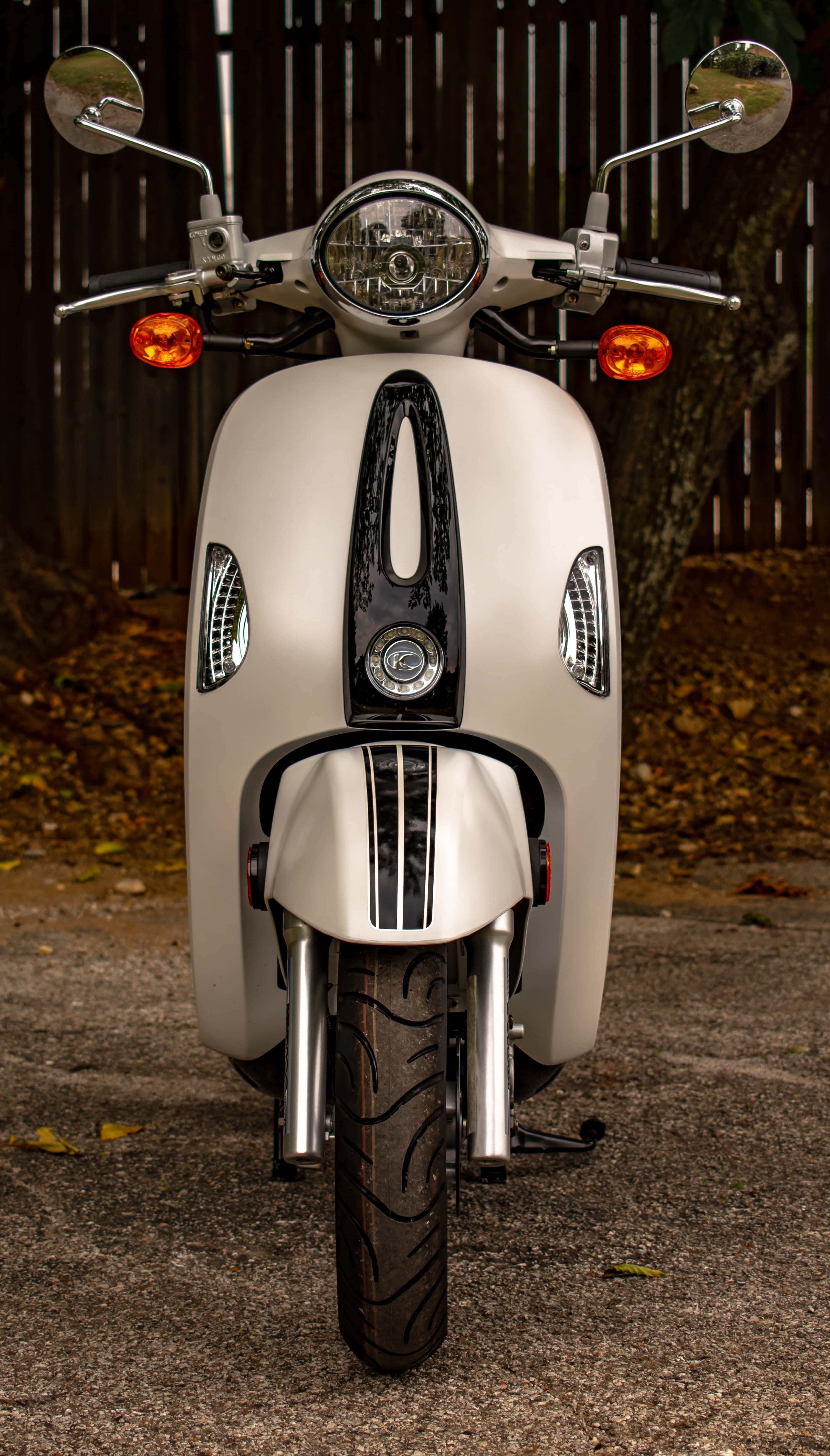 Kymco, vintage scooter, chrome accents, 5K Phone Wallpaper
