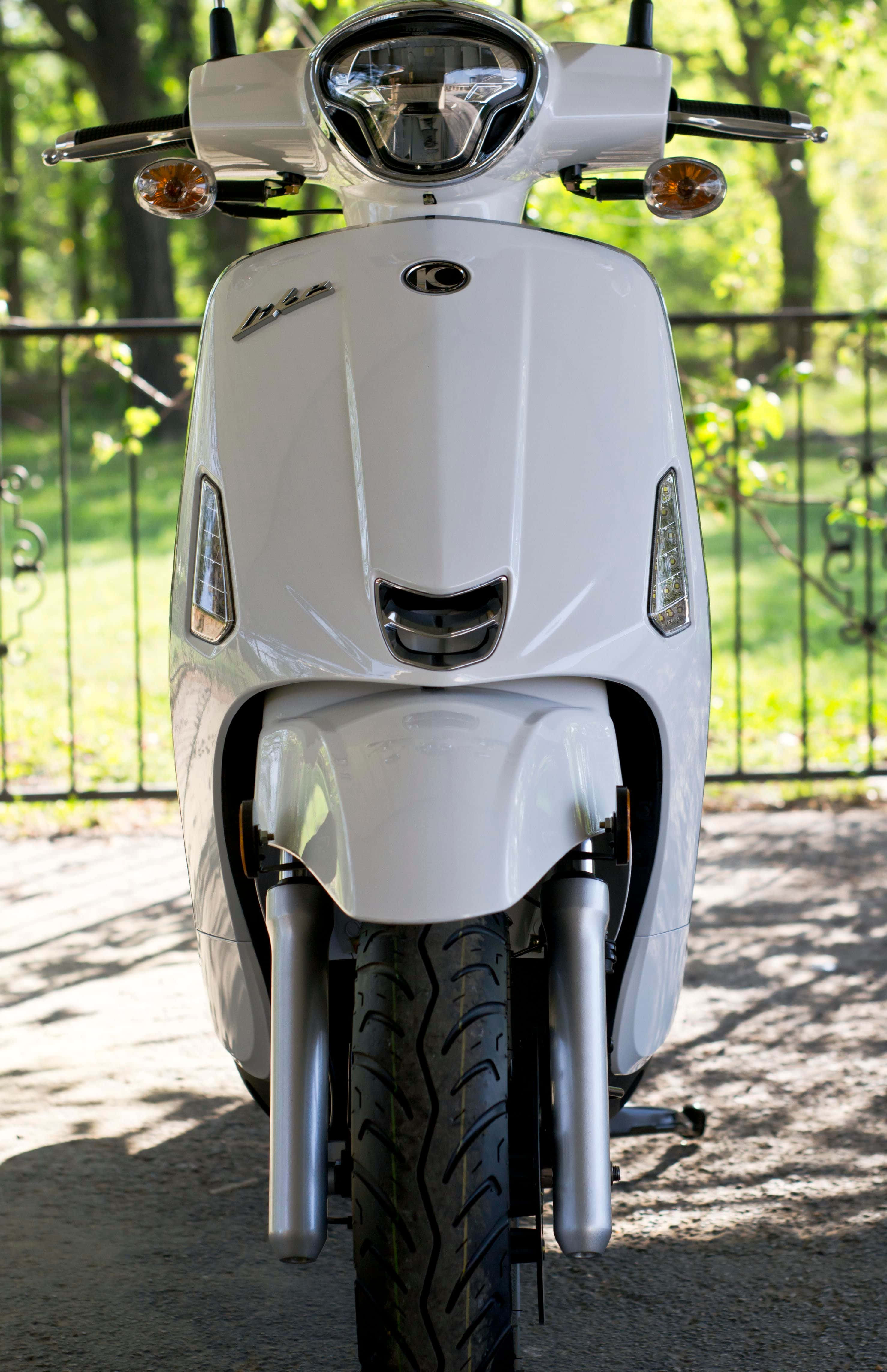 Kymco, white scooter, front view, 4K Phone Wallpaper