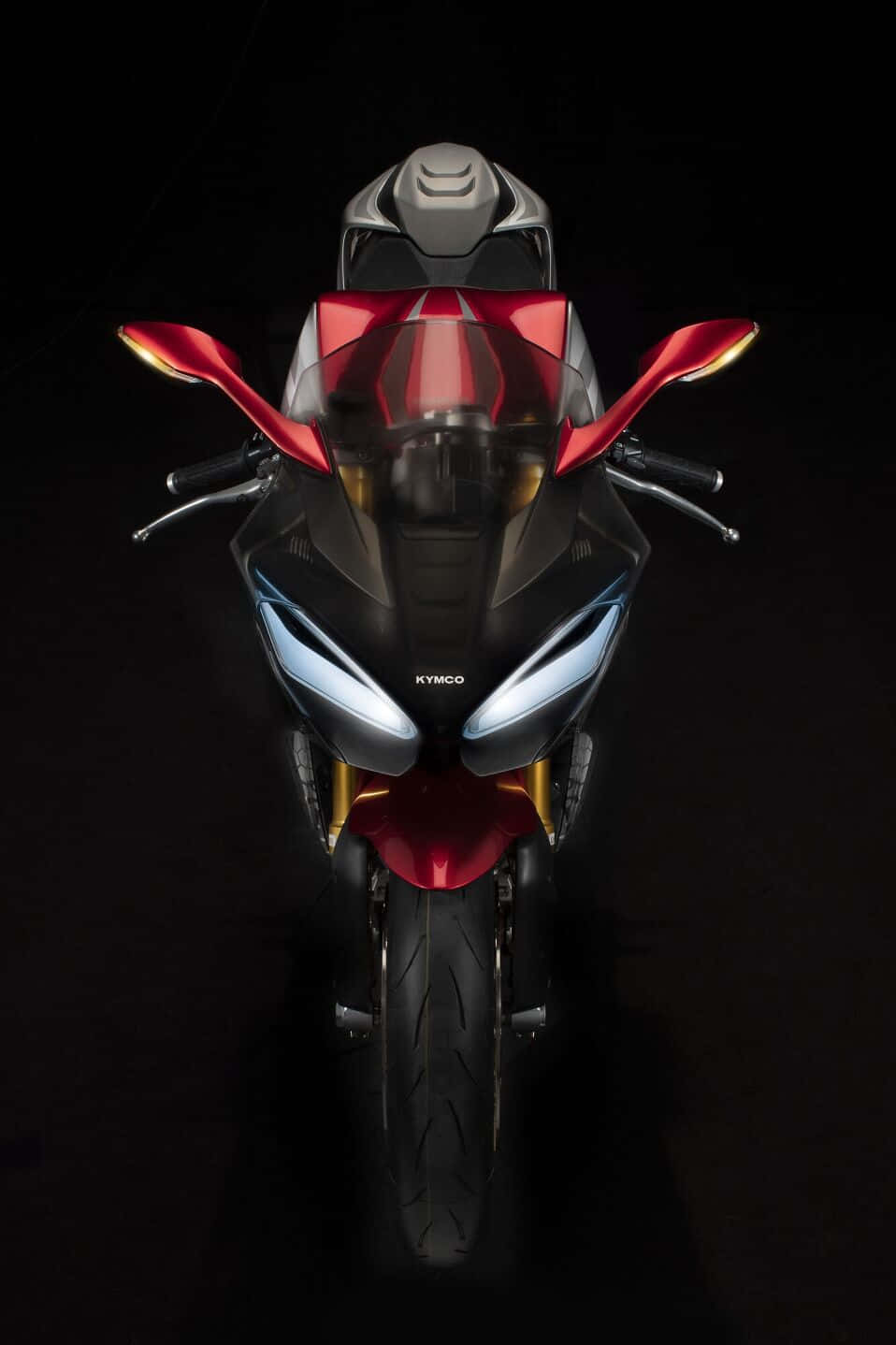 Kymco, red and black, glowing headlights, HD Phone Wallpaper