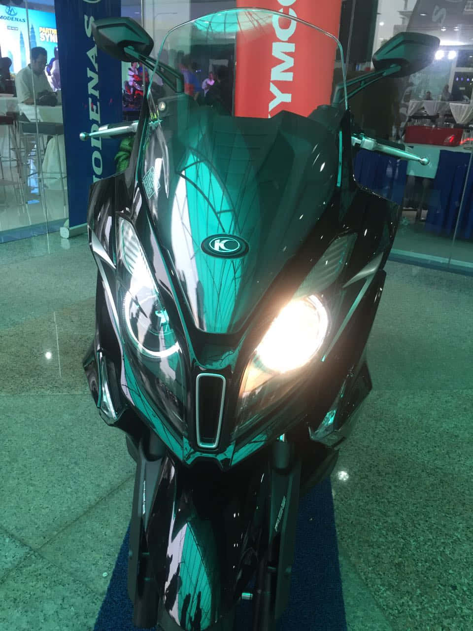 Kymco, sleek black motorcycle, glowing headlights, HD Phone Wallpaper