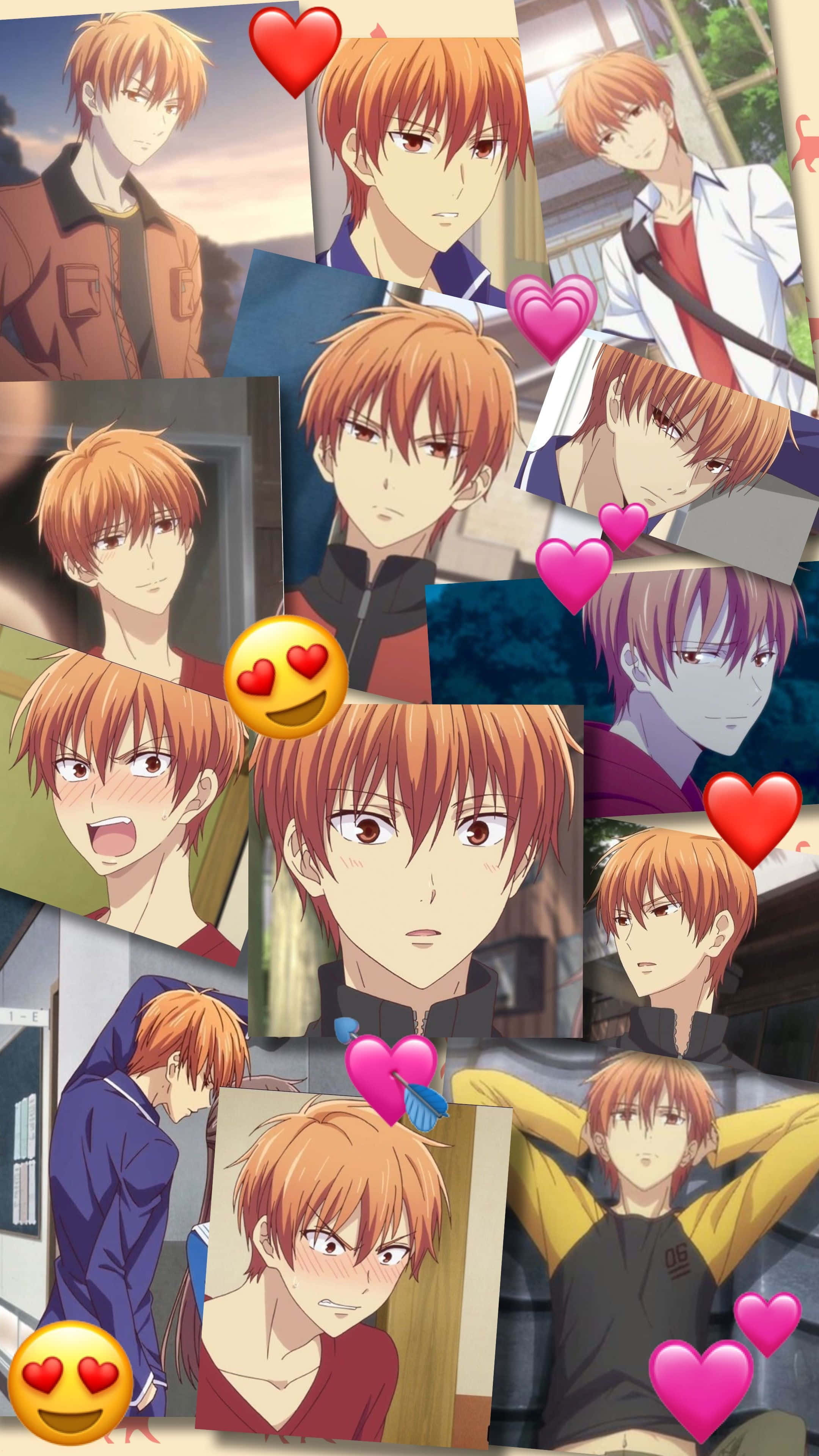 Kyo Sohma, red-haired male character, anime collage, 4K Phone Wallpaper
