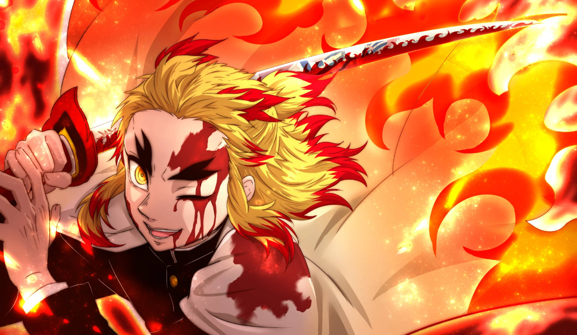 Kyojuro Rengoku, fiery-haired, anime warrior, Full HD Desktop Wallpaper
