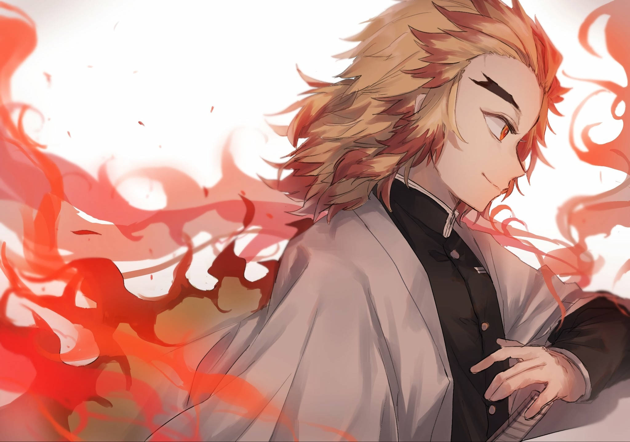 Kyojuro Rengoku, fiery orange hair, red eyes, Full HD Desktop Wallpaper