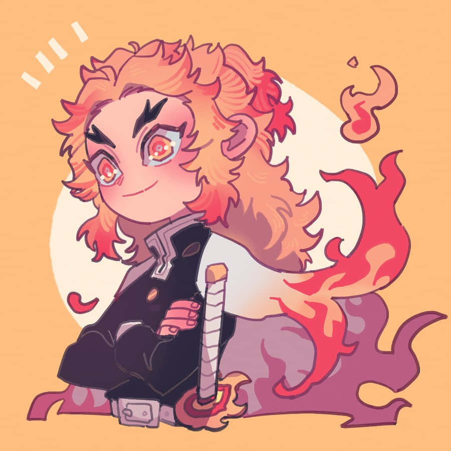 Kyojuro Rengoku, chibi, fiery orange hair, SD Desktop Wallpaper