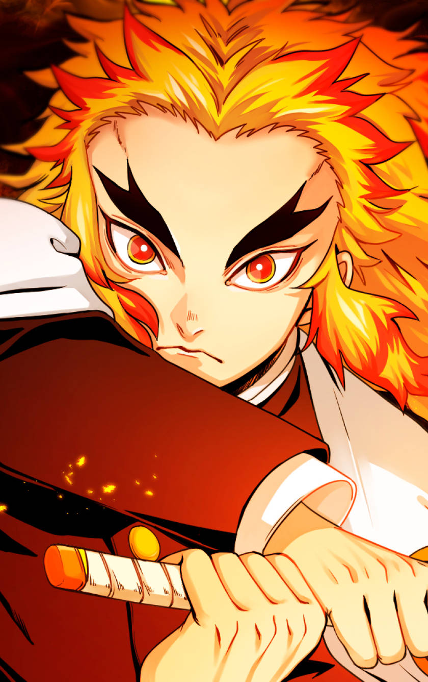 Kyojuro Rengoku, fiery-haired, red eyes, HD Phone Wallpaper