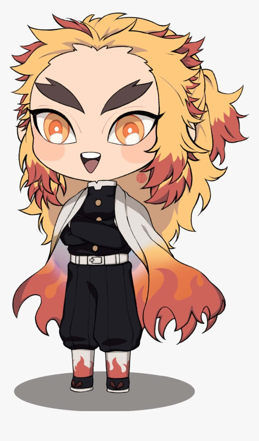 Kyojuro Rengoku, chibi art style, fiery orange hair, HD Phone Wallpaper
