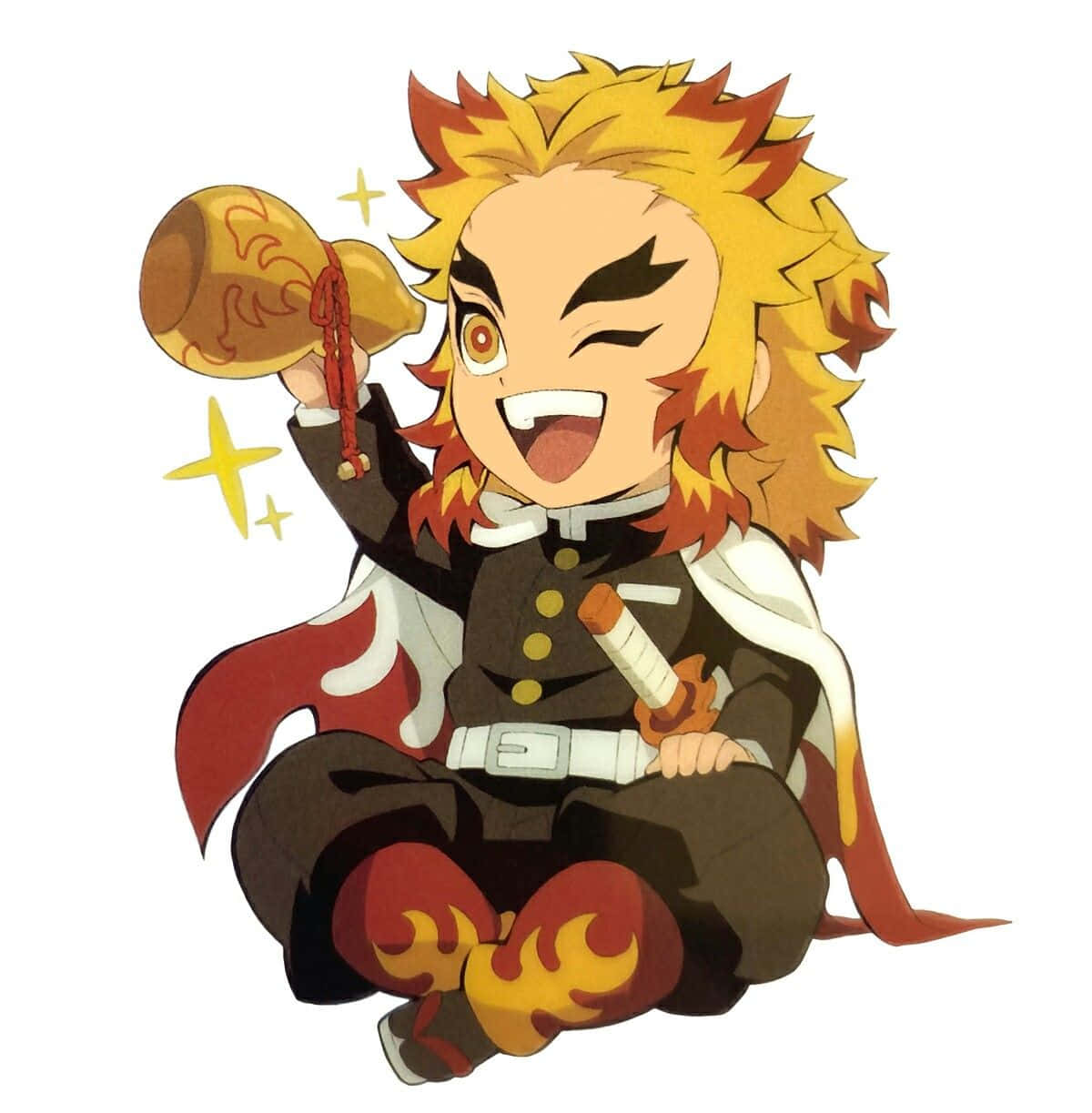 Kyojuro Rengoku, chibi style, spiky yellow hair, SD Phone Wallpaper