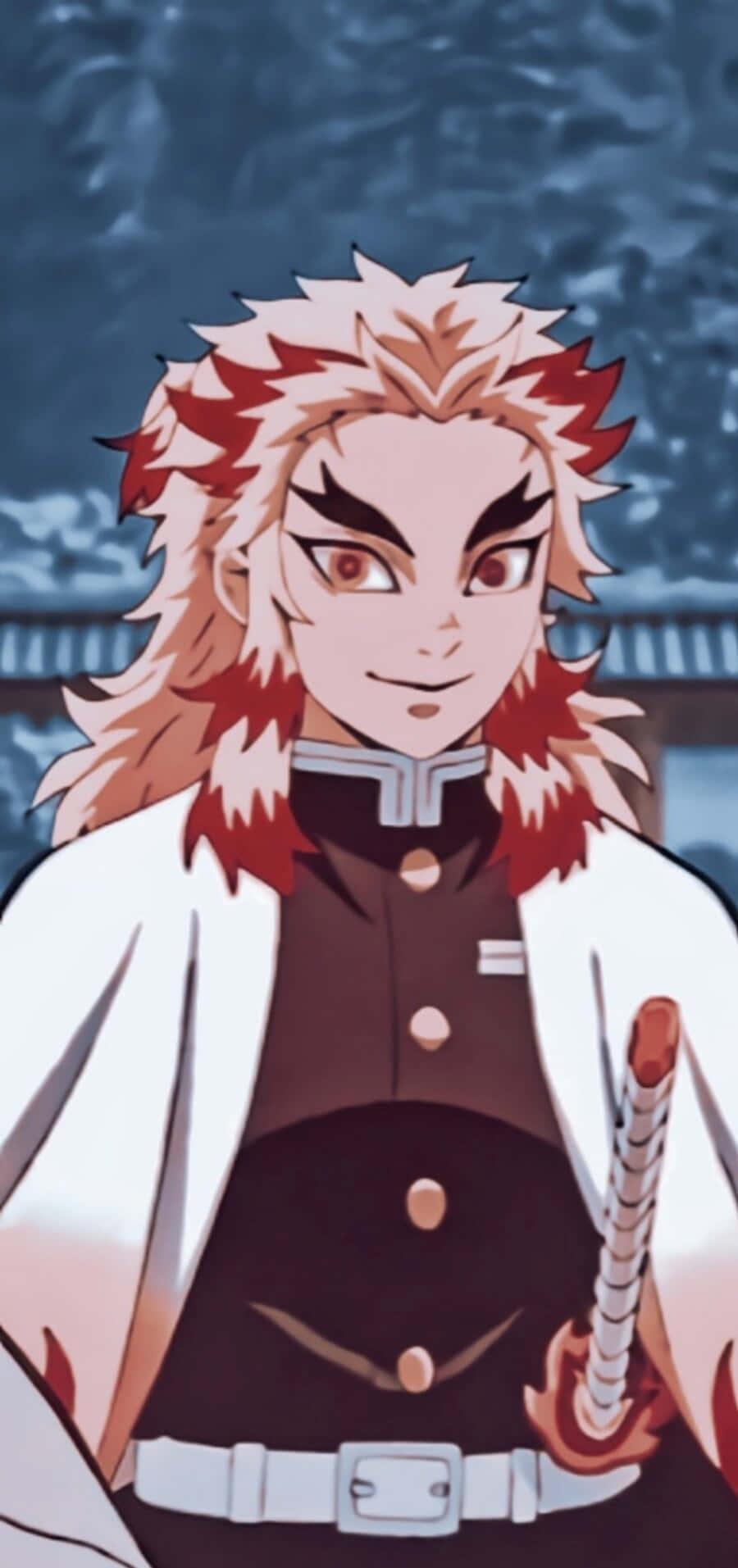 Kyojuro Rengoku, fiery red and white hair, traditional uniform, HD Phone Wallpaper
