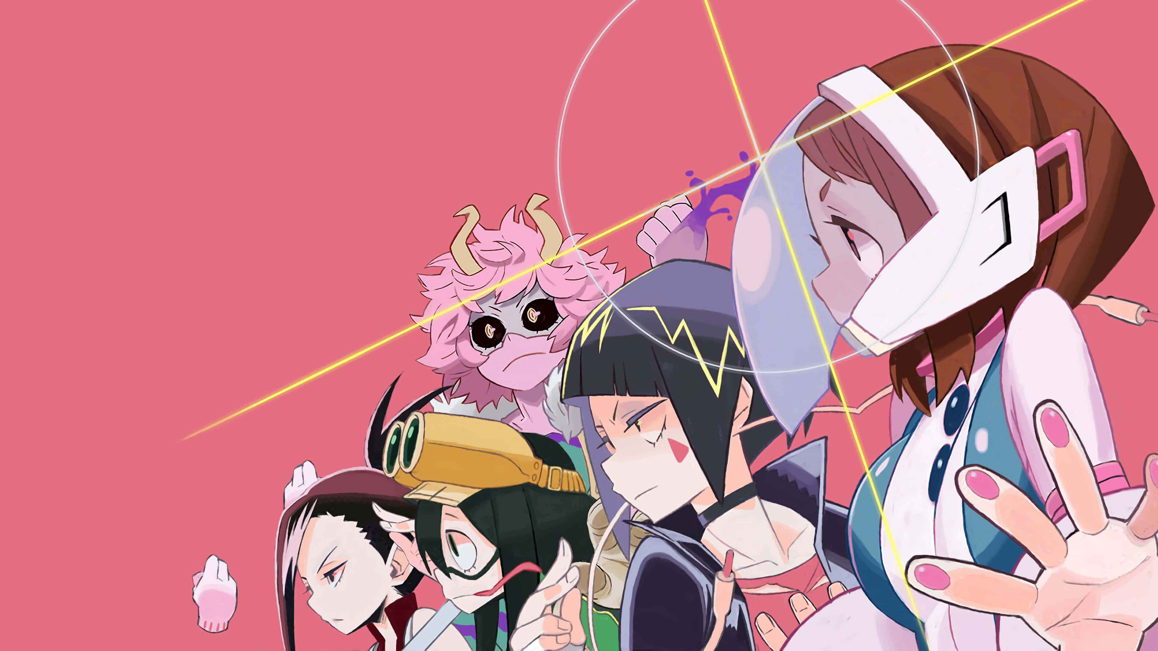 Kyoka Jiro, pink background, glowing yellow lines, 4K Desktop Wallpaper