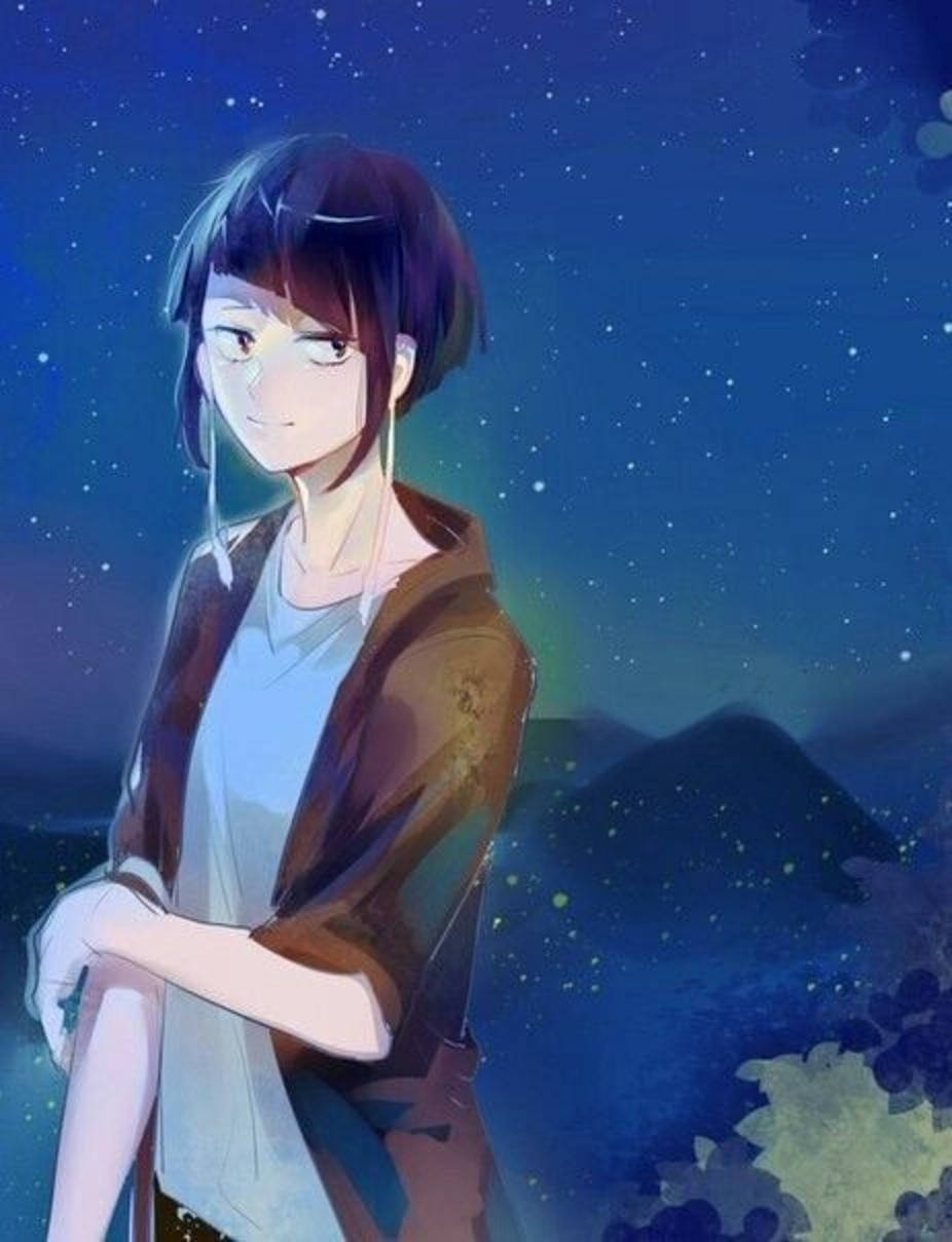 Kyoka Jiro, starry night sky, glowing mountains, SD Phone Wallpaper