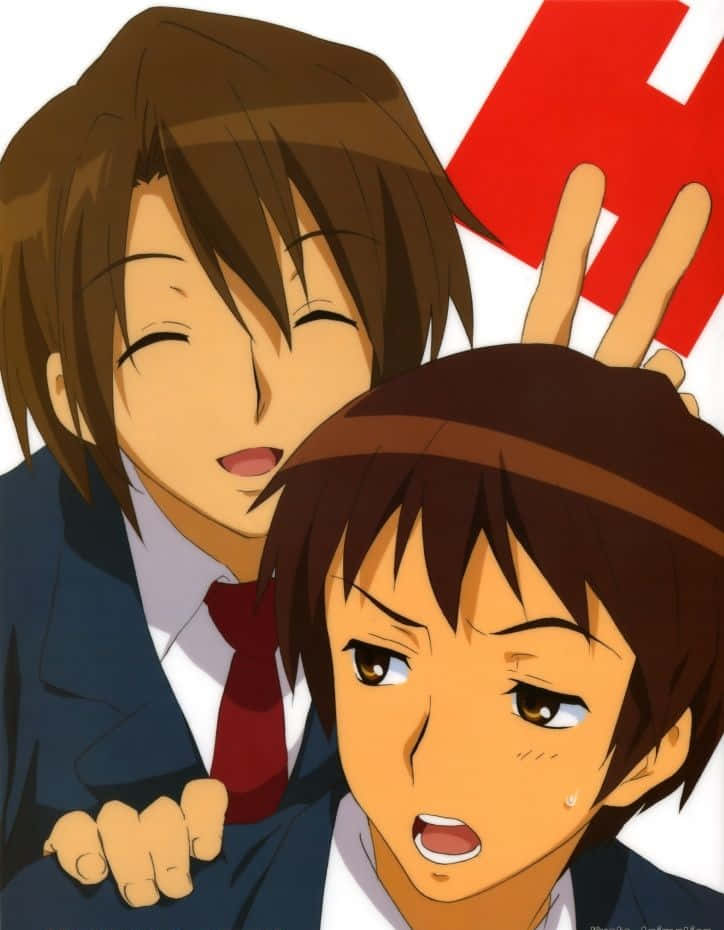 Kyon, school uniforms, red H symbol, SD Phone Wallpaper