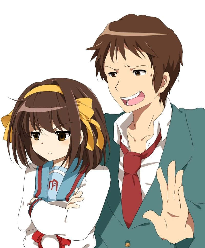 Kyon, anime students, school uniforms, SD Phone Wallpaper
