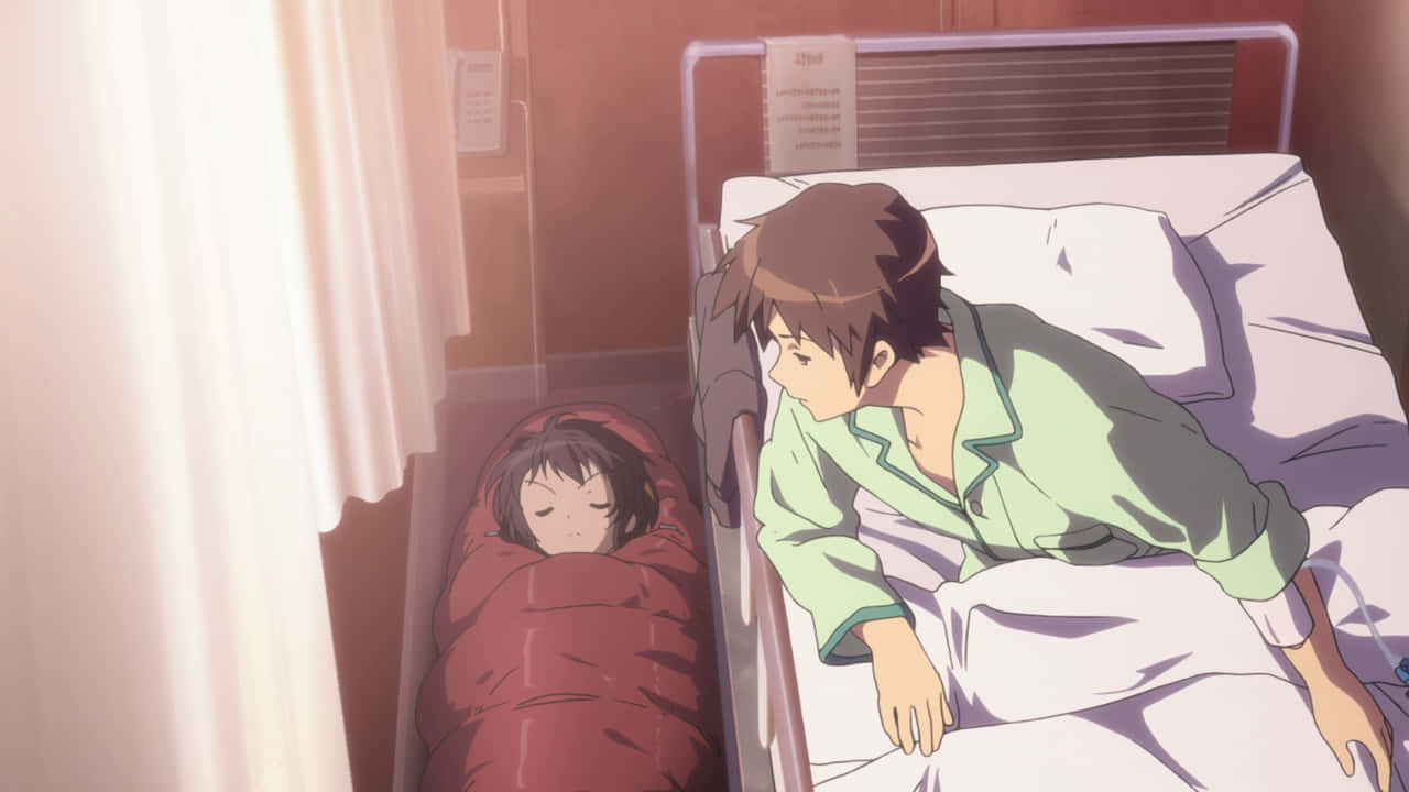 Kyon, green pajamas, hospital bed, HD Desktop Wallpaper