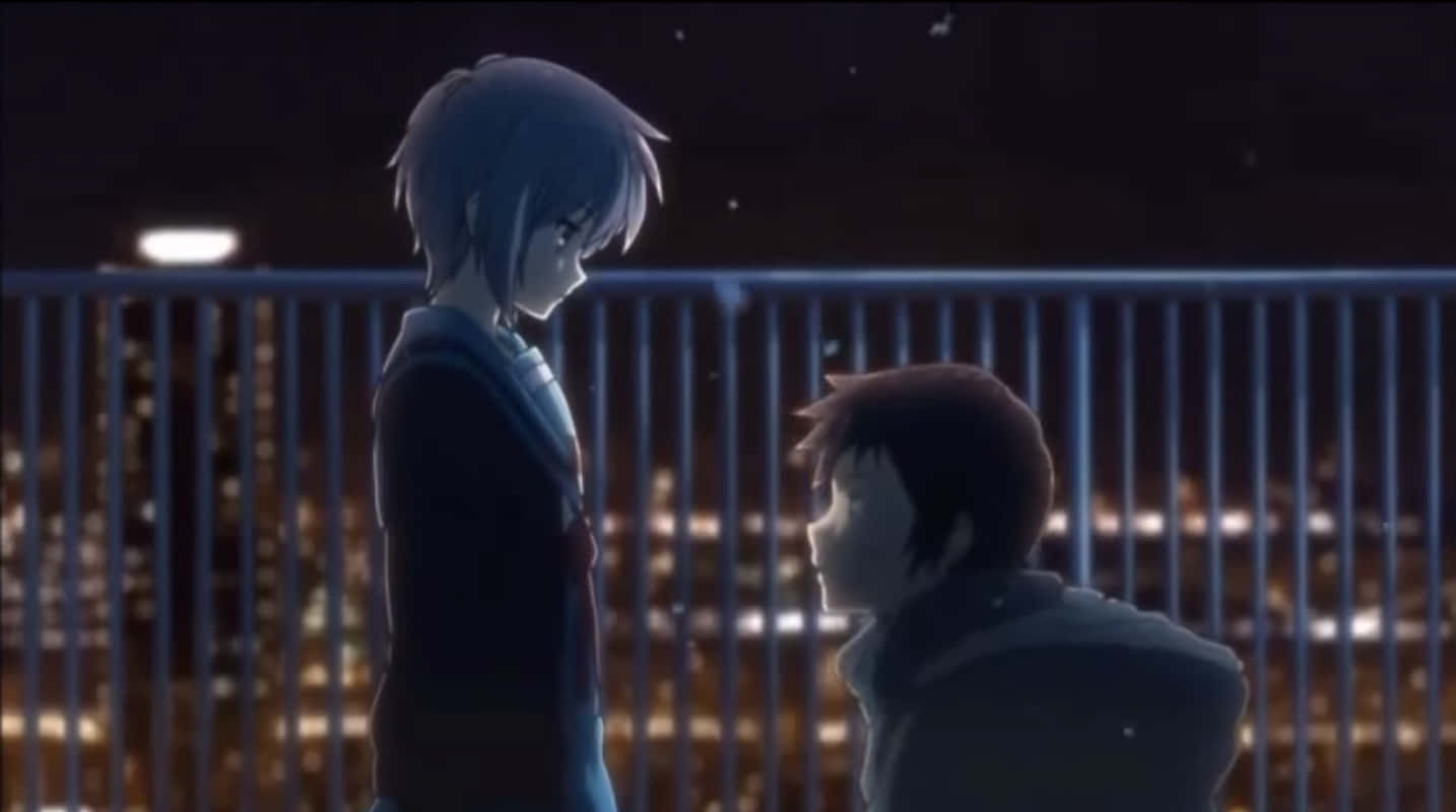 Kyon, snowy rooftop, night, HD Desktop Wallpaper