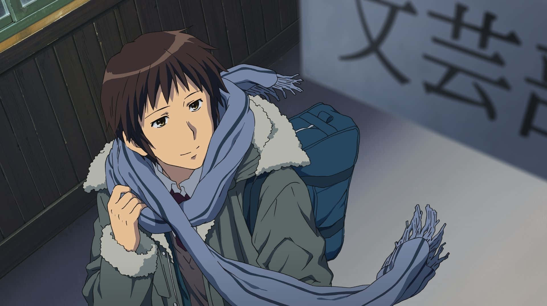 Kyon, winter coat, blue scarf, Full HD Desktop Wallpaper