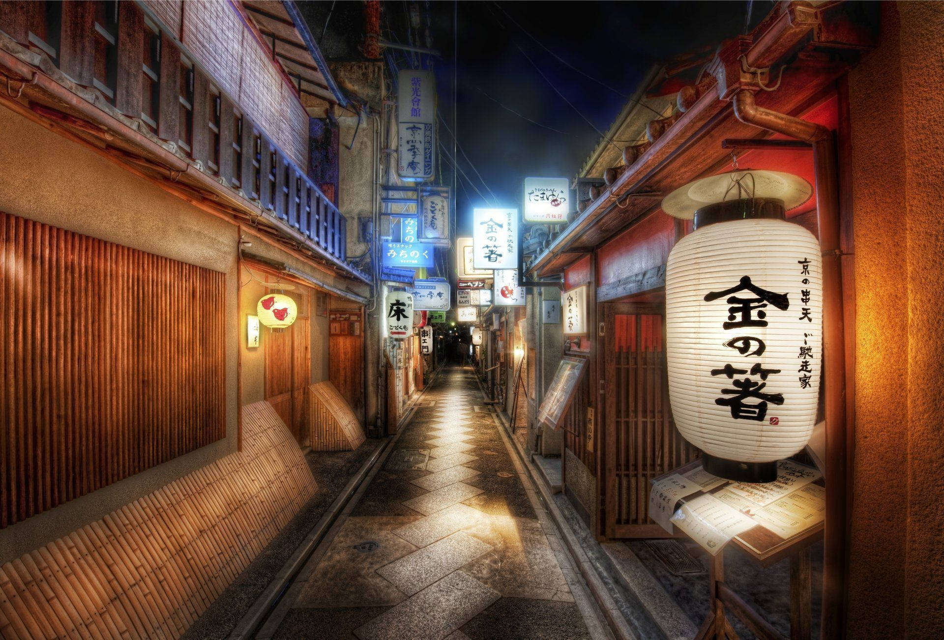 Kyoto, dusk, lanterns, Full HD Desktop Wallpaper