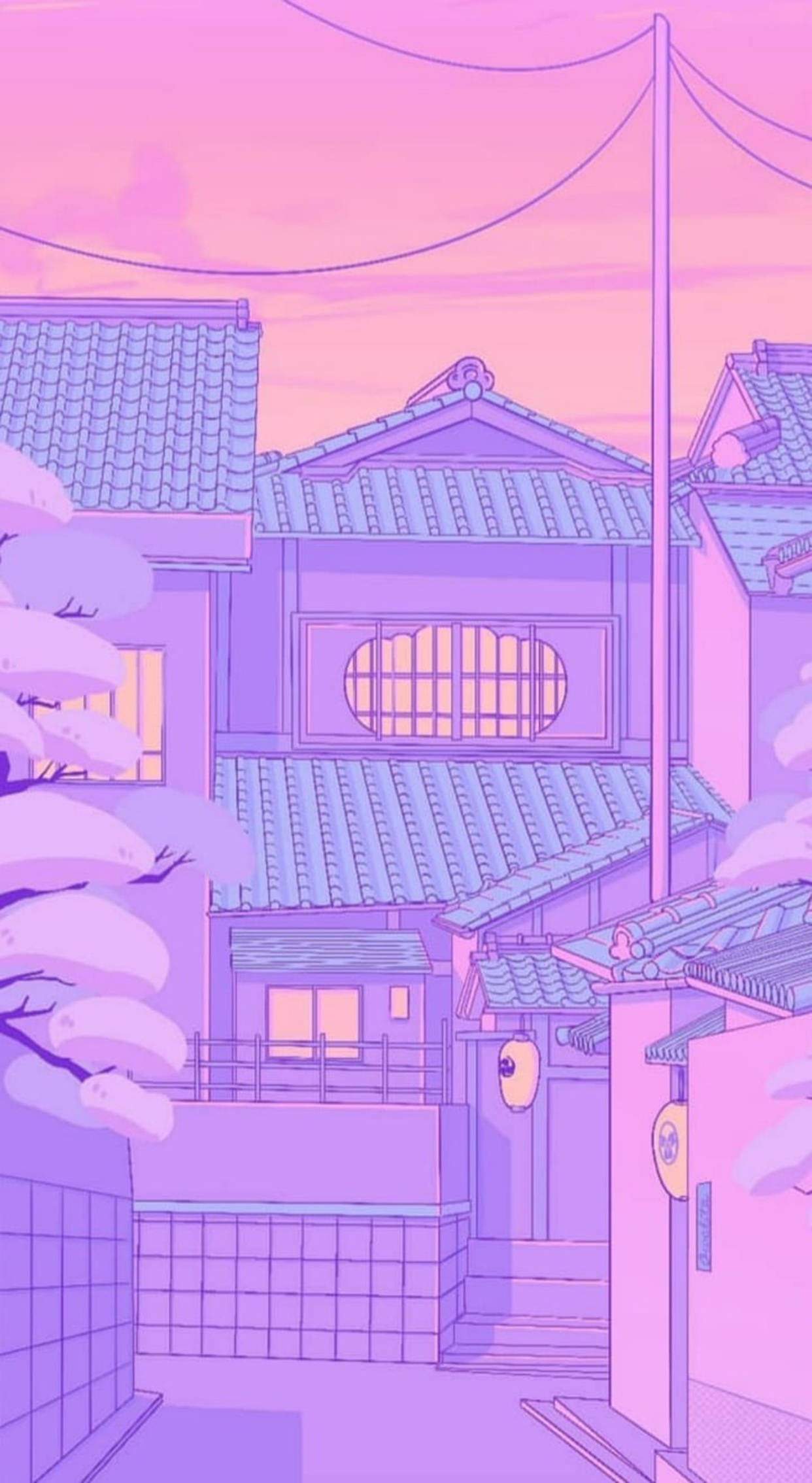 Kyoto, purple pastel aesthetic, traditional Japanese houses, Full HD Phone Wallpaper
