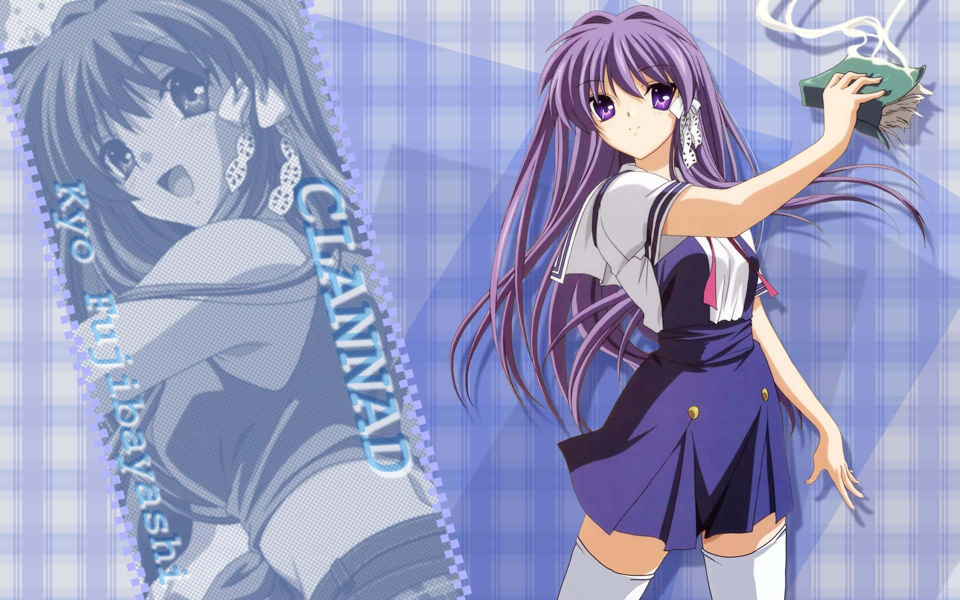 Kyou Fujibayashi, cherry blossoms, purple hair, Full HD Desktop Wallpaper