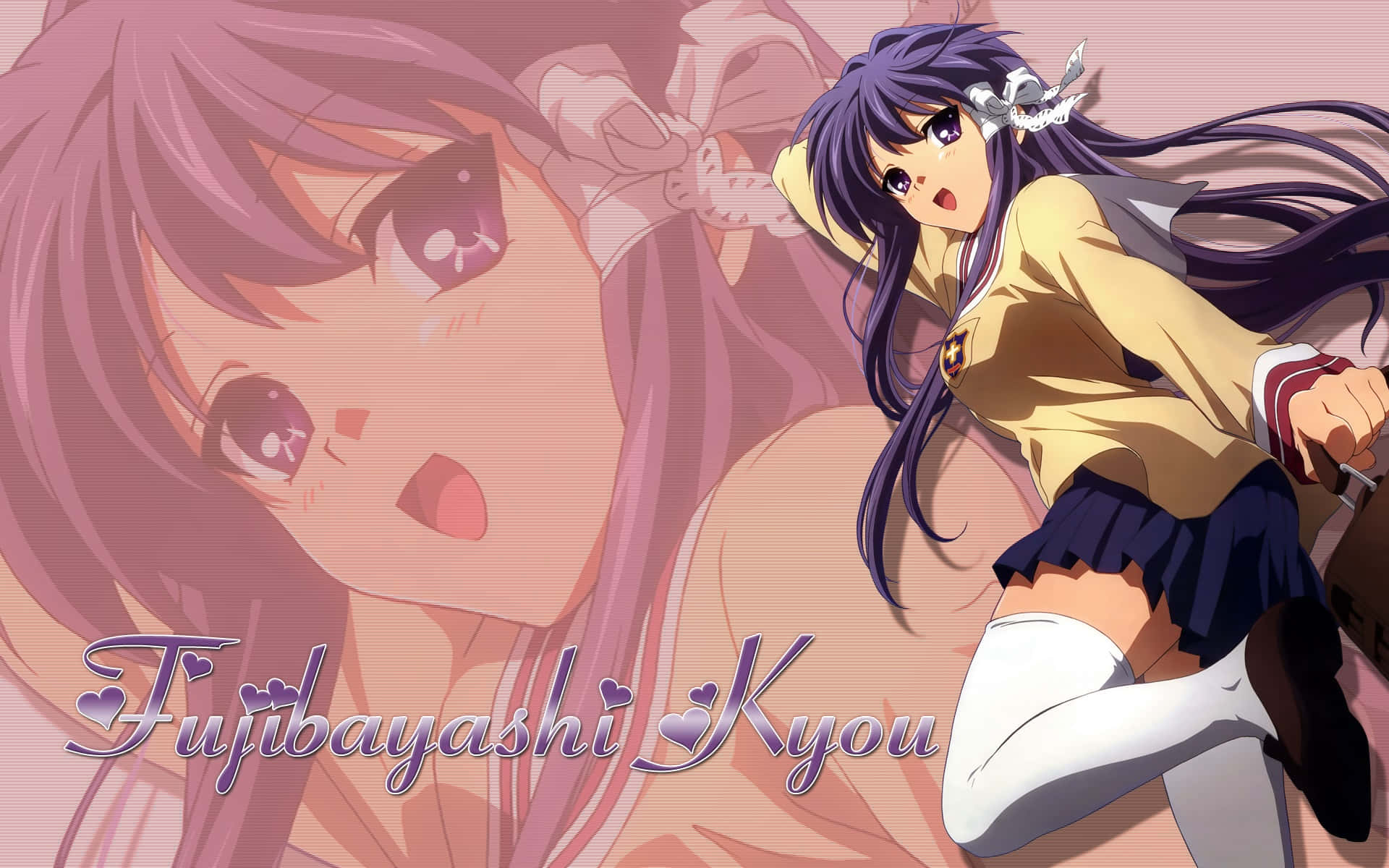 Kyou Fujibayashi, purple hair, school uniform, Full HD Desktop Wallpaper