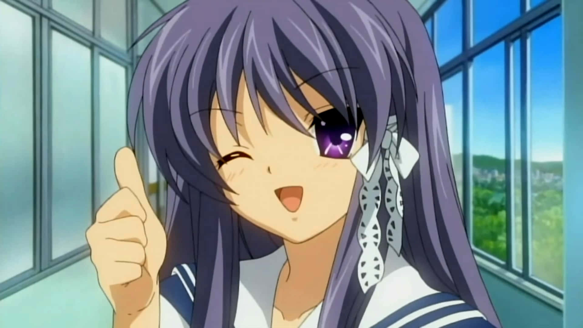Kyou Fujibayashi, purple hair, purple eyes, Full HD Desktop Wallpaper