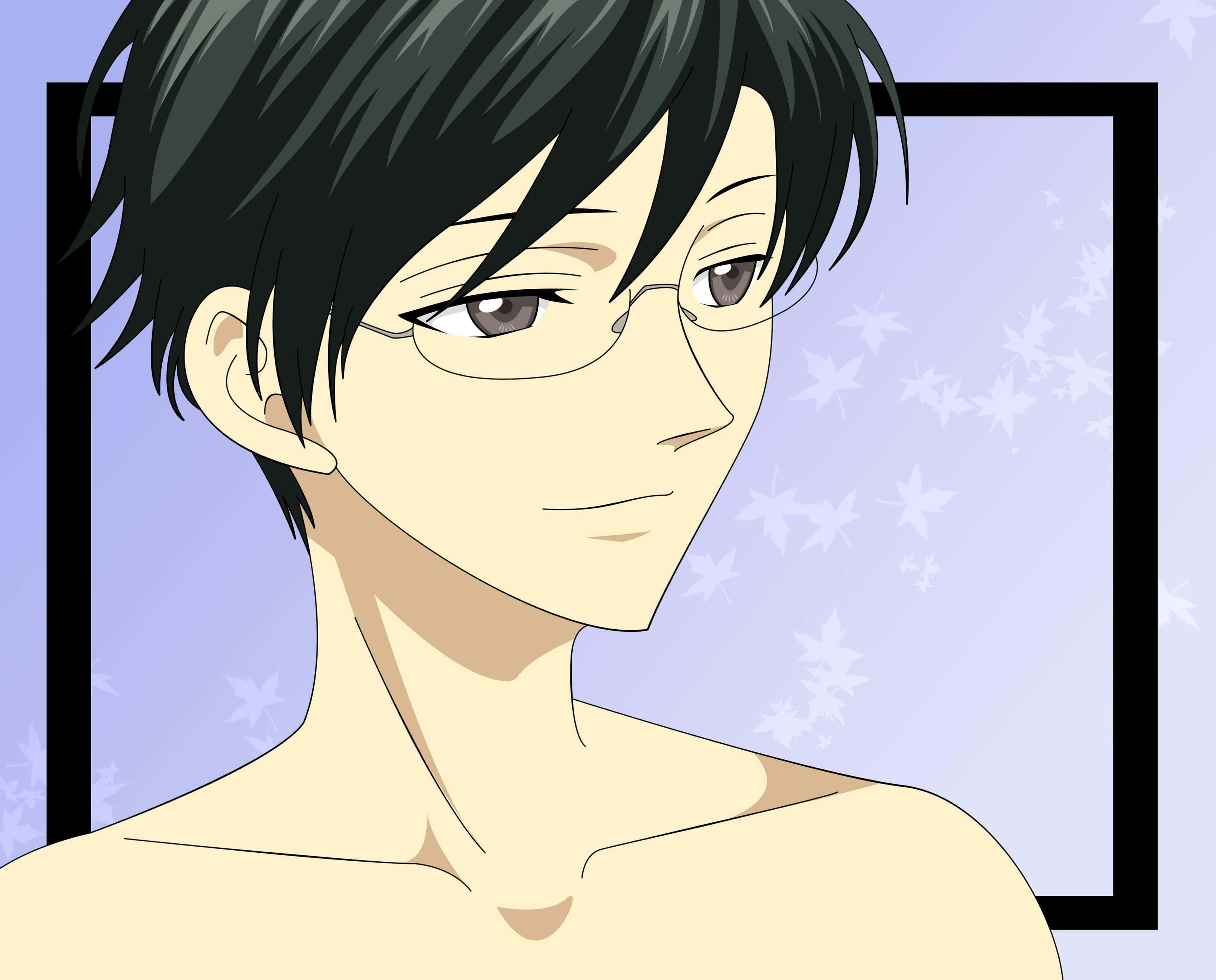 Kyoya Ootori, lavender background, maple leaf patterns, 2K Desktop Wallpaper