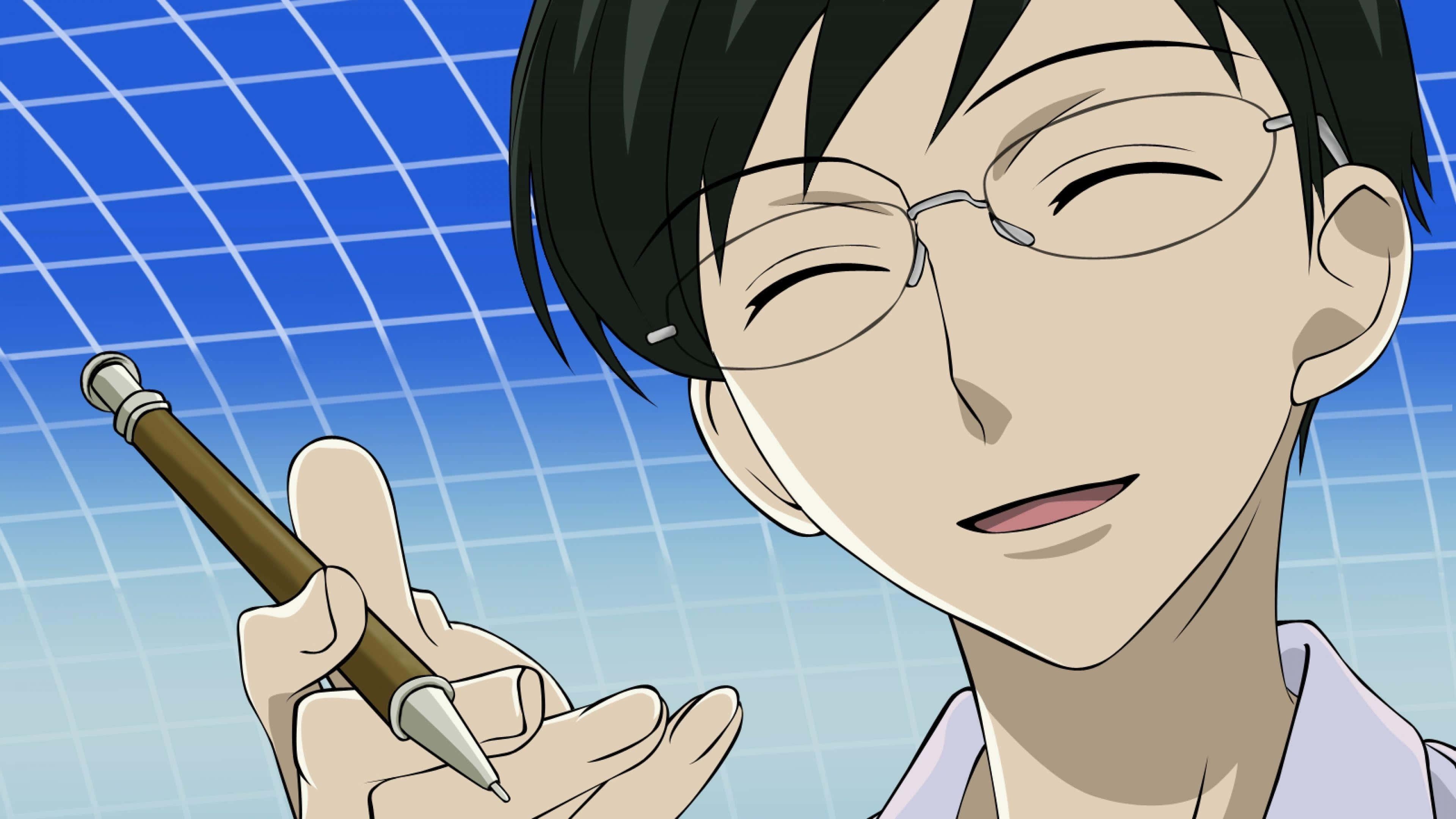 Kyoya Ootori, glasses, pen, 4K Desktop Wallpaper