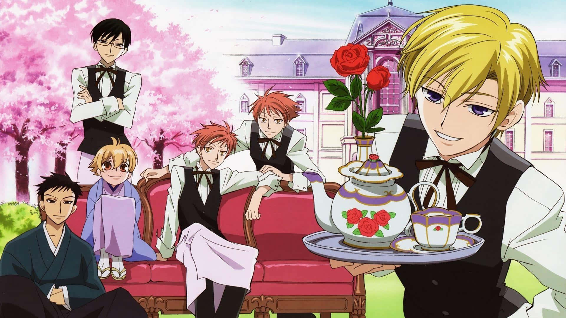 Kyoya Ootori, formal attire, garden, Full HD Desktop Wallpaper