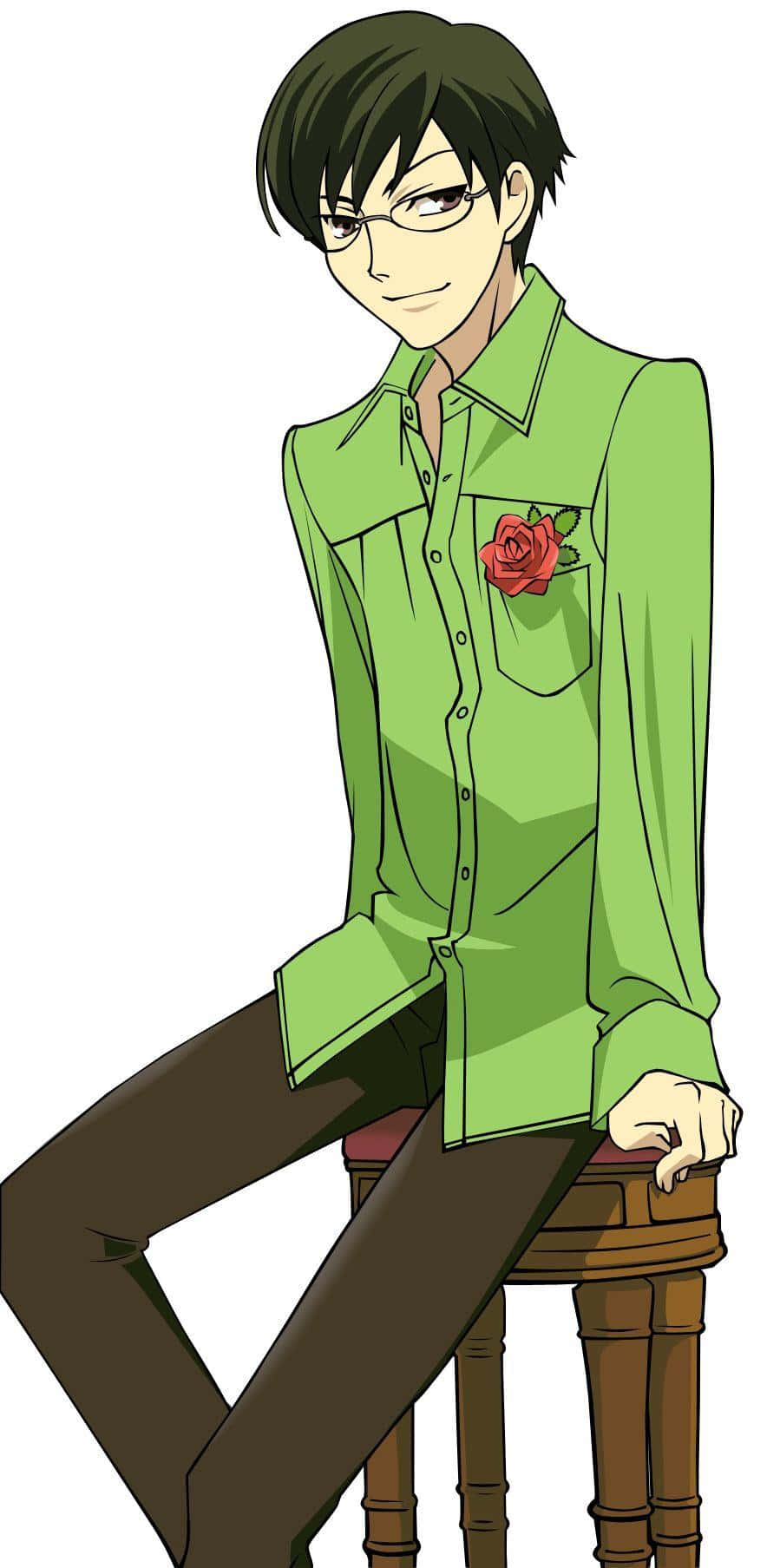 Kyoya Ootori, green shirt, red rose, HD Phone Wallpaper